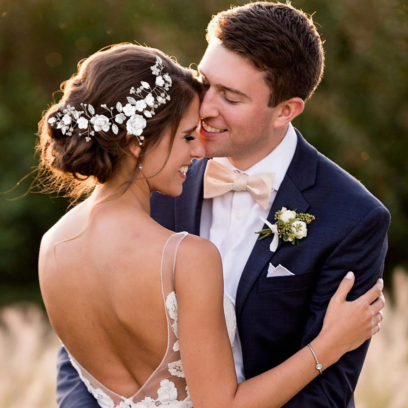 Kiiwah Fiore Sposa Matrimonio Capelli Vite Cristallo Fasce per Capelli Accessori Capelli Sposa Argento, Forcine a Forma Perlé a Forma Di U per Donne e Ragazze