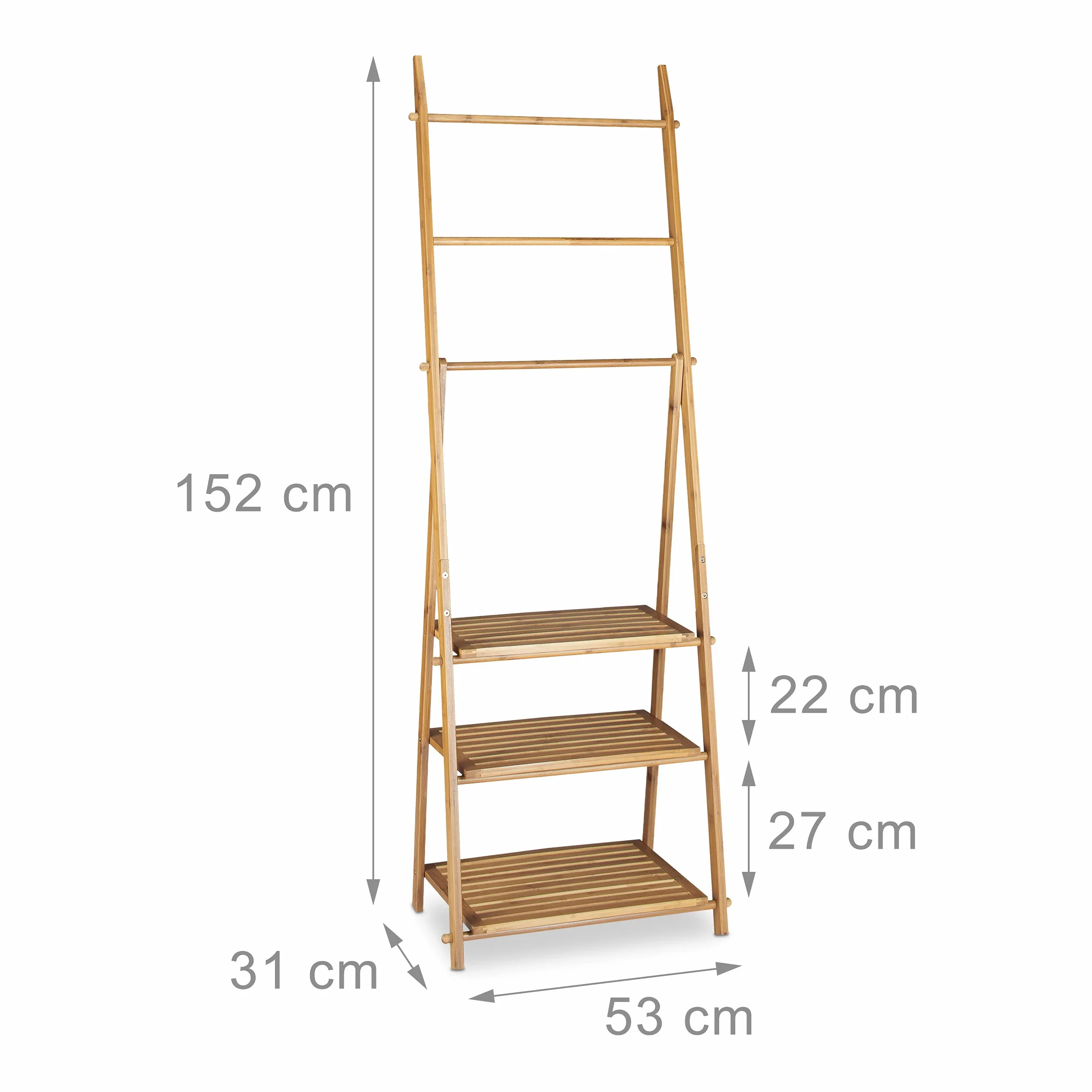 Relaxdays Porta Asciugamani Salviette da Terra Legno Marrone 31x53x152 cm