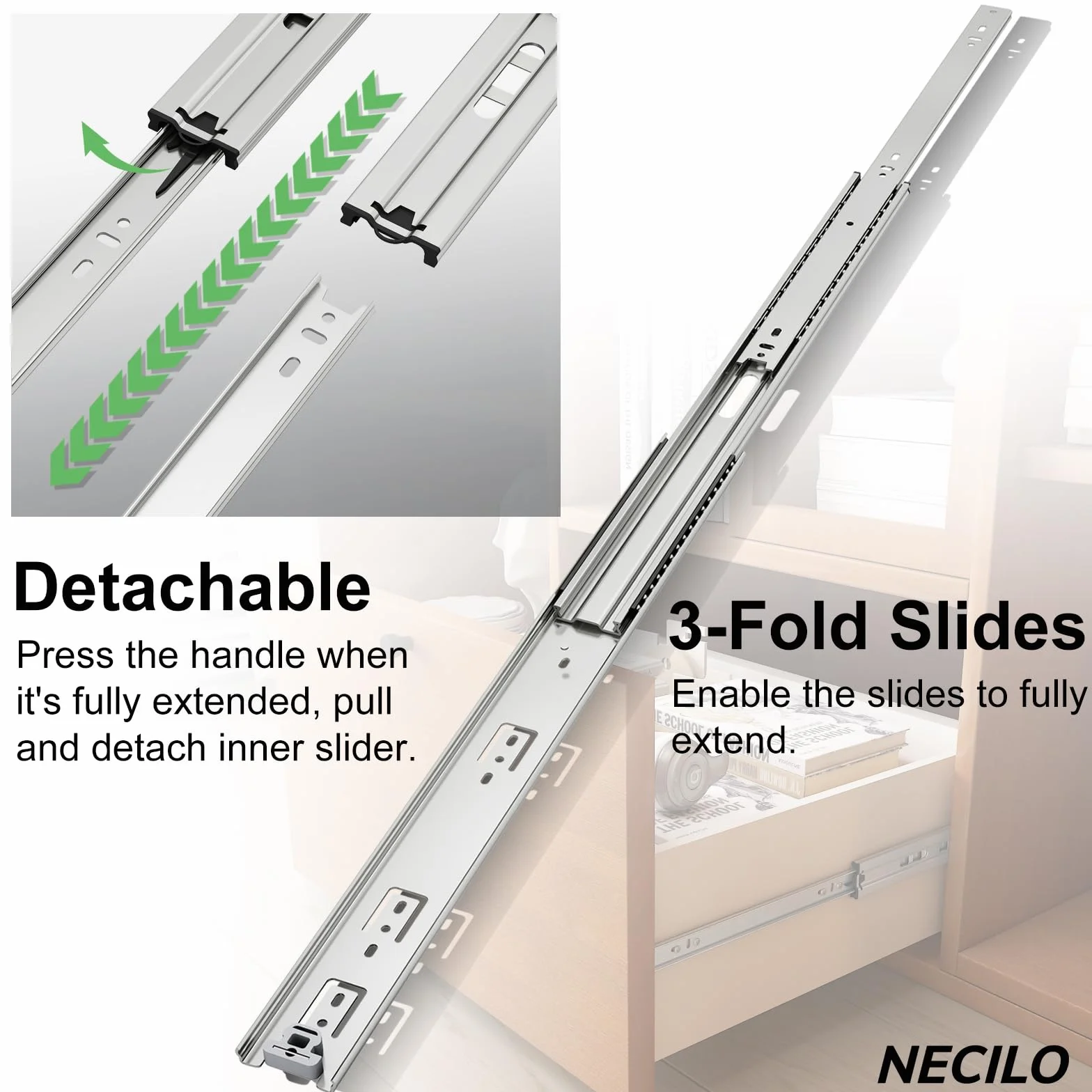 NECILO guide per cassetti carichi pesanti 800mm 68 kg estrazione totale cuscinetti a sfera 1 coppia