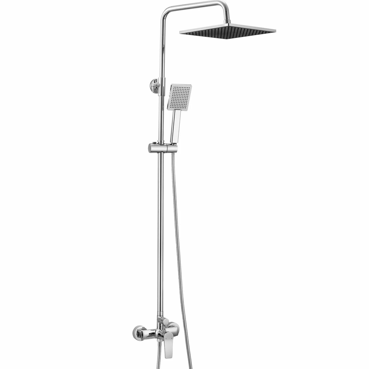 Auralum Colonna Doccia con Miscelatore Soffione e Doccetta Saliscendi Acciaio Inox Altezza Regolabile 90-130cm Cromo Quadrato 25cm