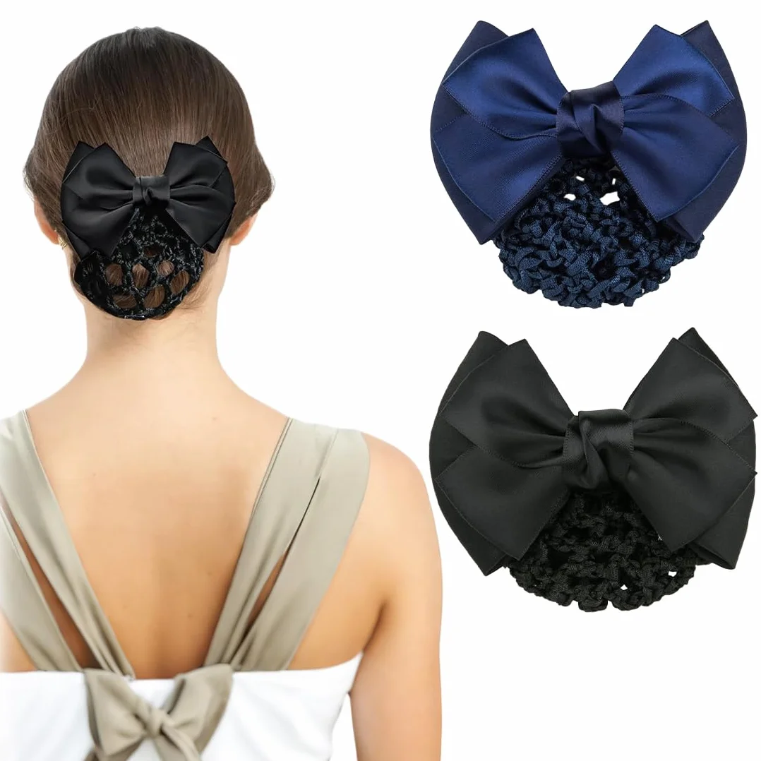 2 pezzi Ciambelle per chignon di retina per capelli spessa con fiocco, retina per capelli, retina per chignon, fascia per capelli, retina per capelli da bambina-B