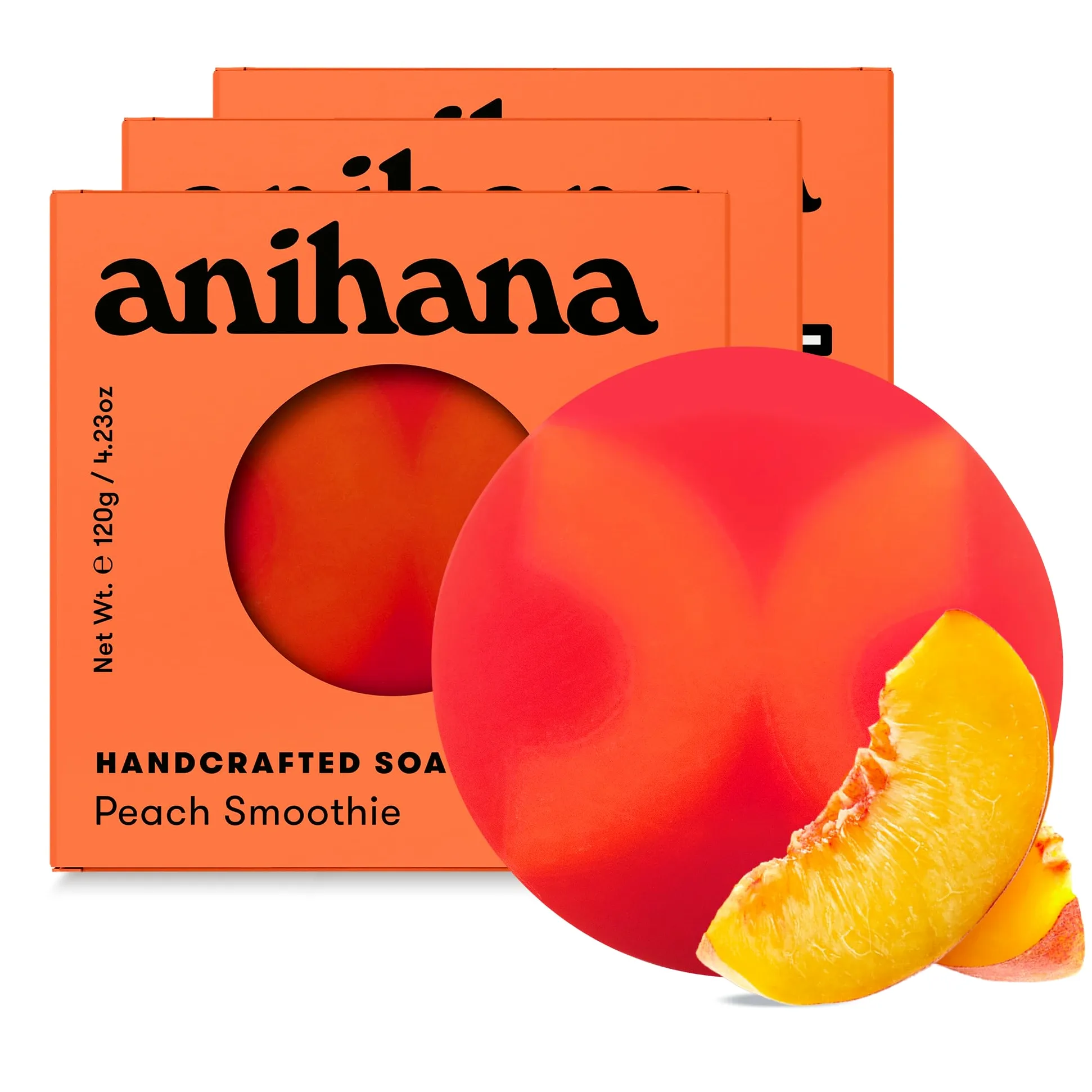 ANIHANA Sapone artigianale, confezione da 3 pezzi con olio di cocco, pulizia delicata, senza parabeni, cruelty free, rinfrescante aroma di frullati di pesca, 120 g ciascuno.