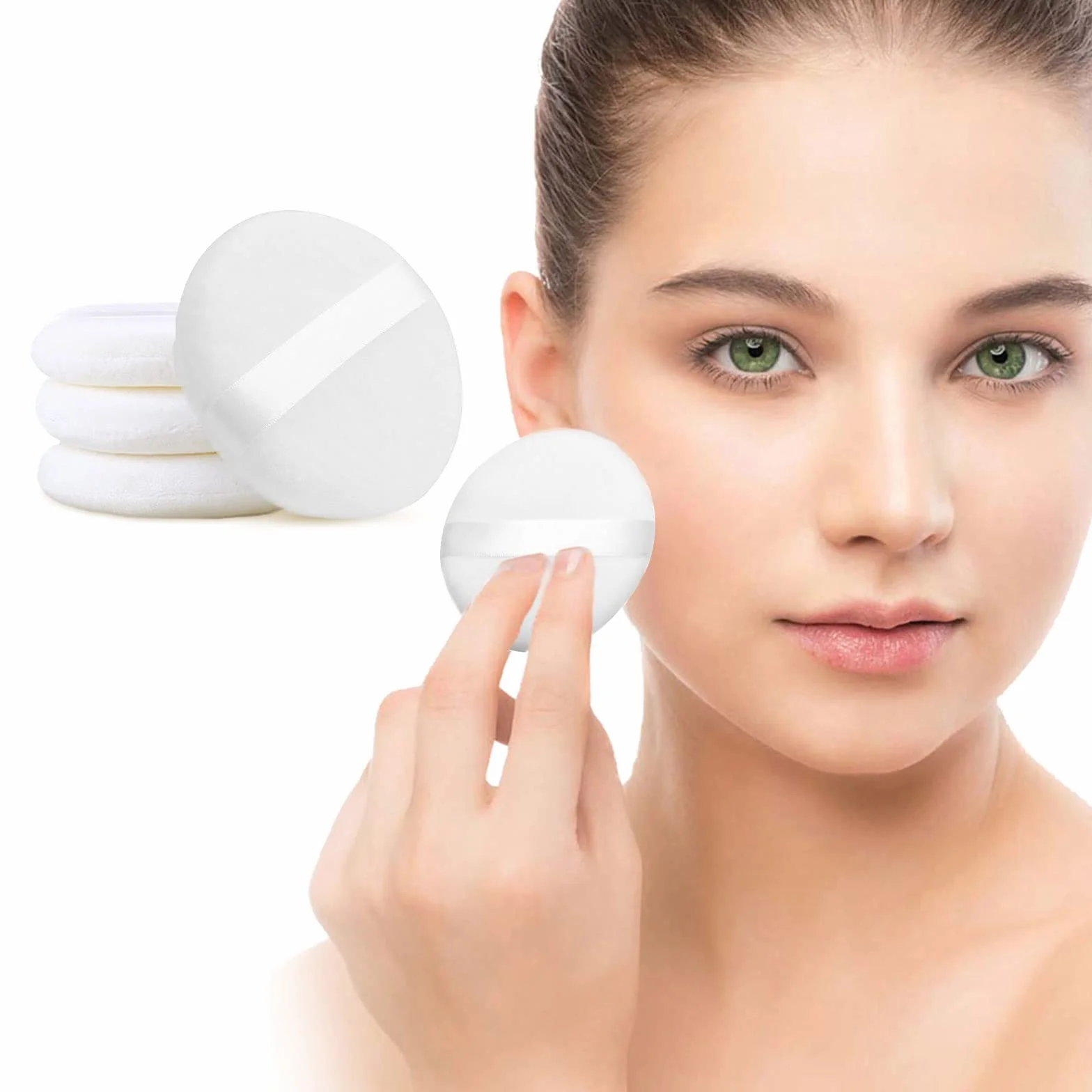 TSHAOUN 4 Pezzi Soffio di Polvere Rotondo,10.5 cm Soffietti in polvere soffici e soffici per il corpo, con nastro,per Cipria Fondotinta Polvere Cosmetica e Fard,per Viso Corpo(4 Pcs)