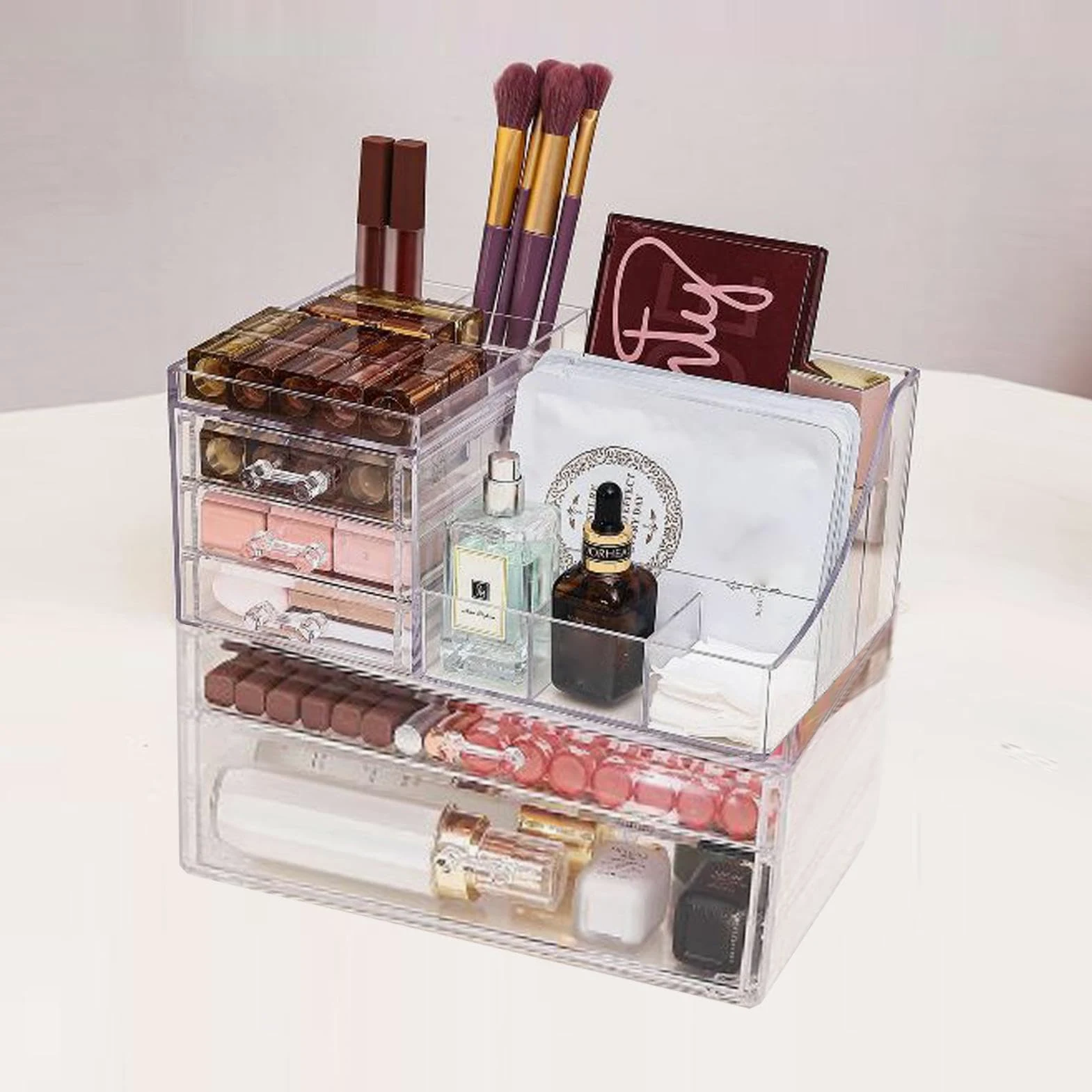 KUWAI - Espositore in acrilico trasparente, porta trucchi e organizer, organizer per cassetti in acrilico, scatola trasparente per cosmetici, organizer per trucchi, cassettiera da scrivania | organizer per cassetti in acrilico, scatola trasparente per cos