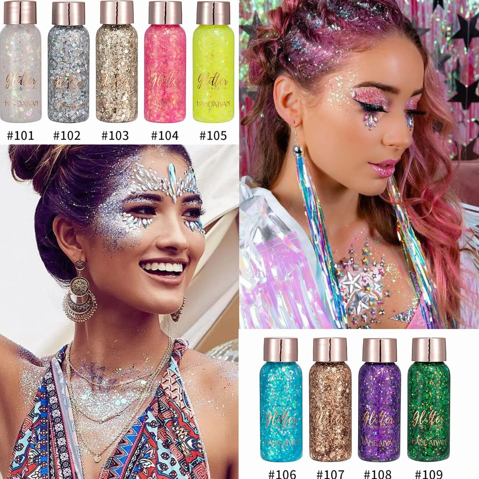30ml Glitter Corpo, Glitter Gel Corpo,Glitter Body Gel, Glitter Gel Viso per Viso, Unghie, Occhi, Labbra, Capelli, Corpo, per Musica, Festival, Feste in Maschera