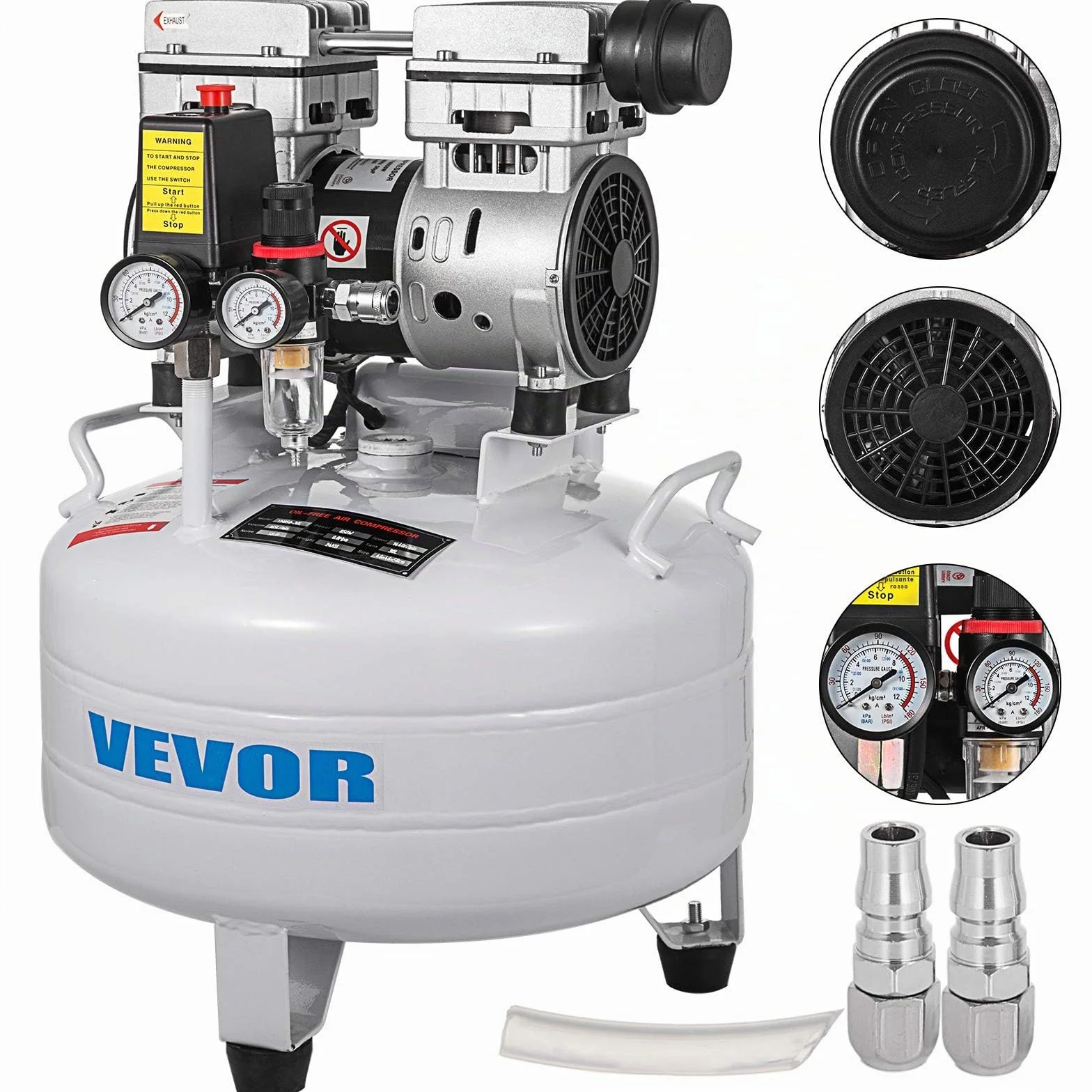 VEVOR Compressore d'Aria Senza Olio Ultra Silenzioso 6,6 Galloni 850 W 48 dB Portatile