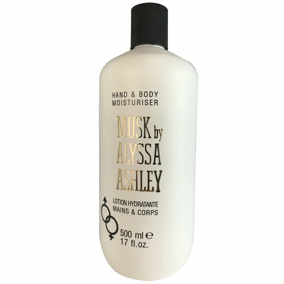 Alyssa Ashley - Crema Corpo e Mani al Muschio, Lozione Musk, Tripla Azione Idratante, Emolliente e Tonificante, Ideale per Secchezza della Pelle - 500 ml