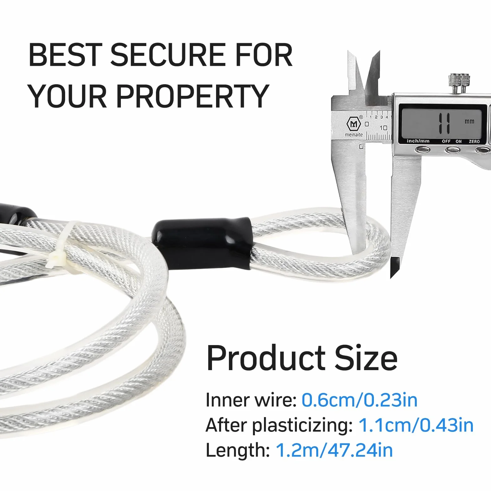 Cavo di Sicurezza Bici 120cm 12mm Acciaio Intrecciato con Estremità ad Anello