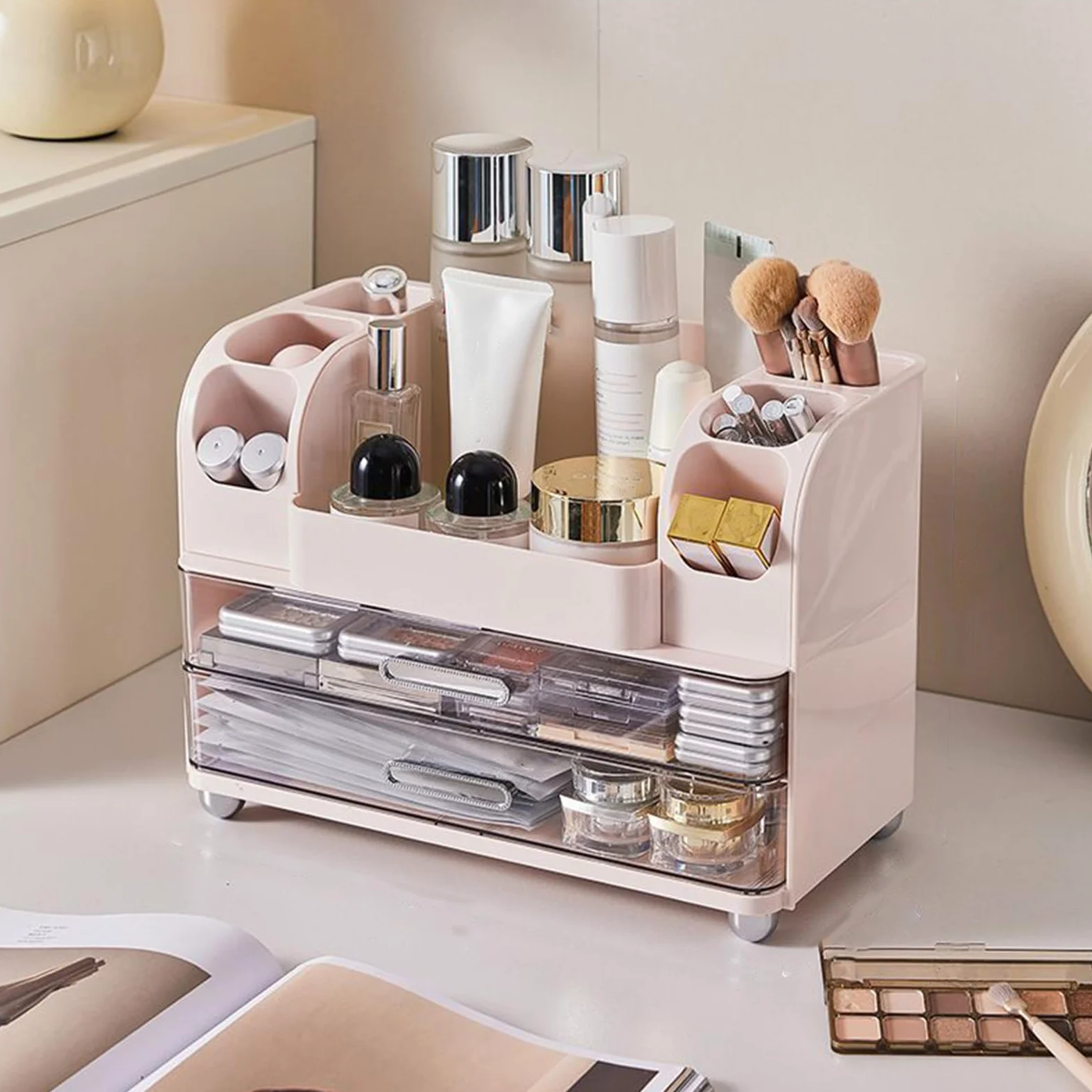 Generisch Organizer per trucchi per il tavolo da toeletta, grande e decorativo | Articoli igienici da bagno, per cosmetici, cassettiera, cucina, camera da letto, articoli da toeletta