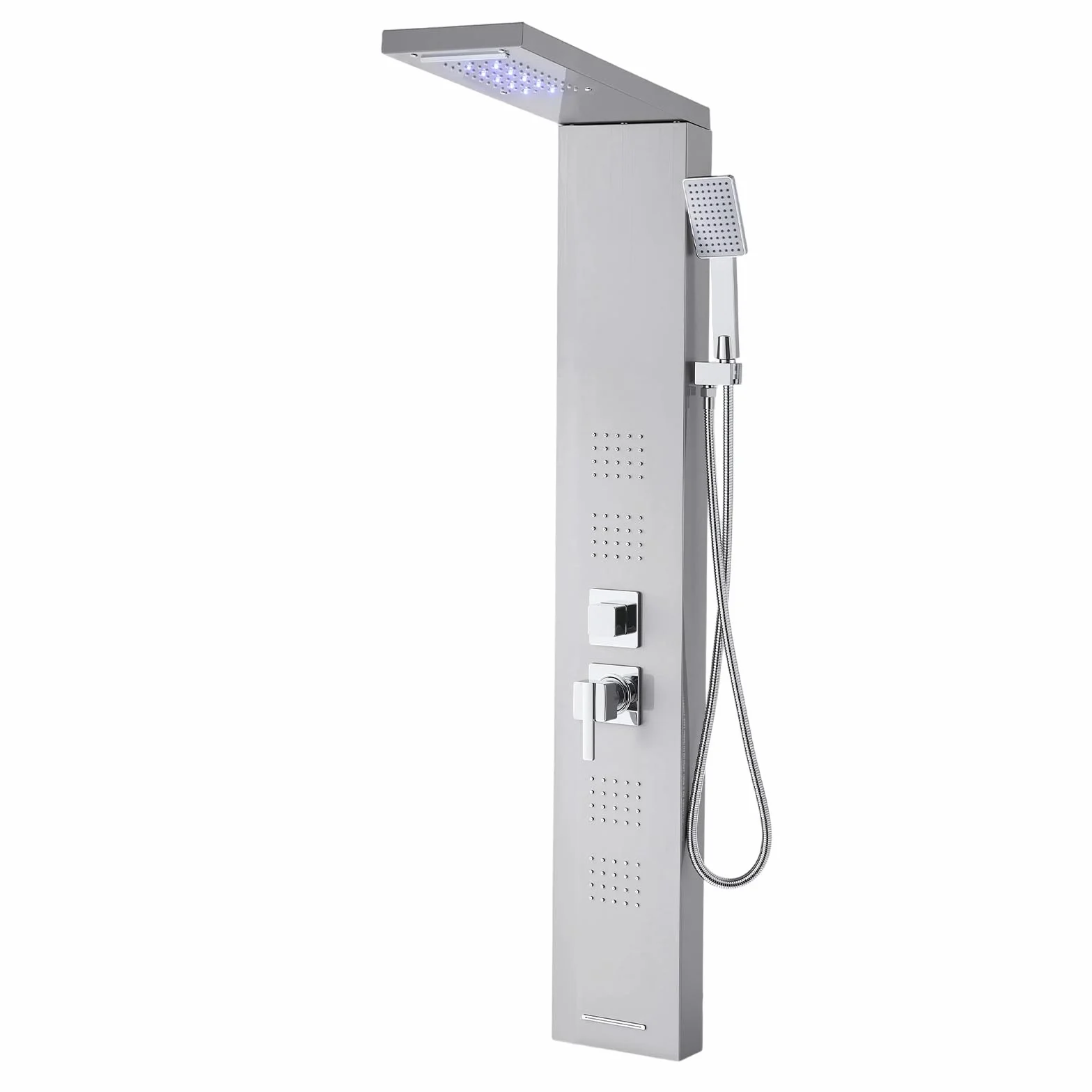 VEVOR Pannello Doccia a Torre con Soffione a Cascata LED, Colonna Doccia in Acciaio Inox Spazzolato 1345 mm, Rubinetto 5 Funzioni con Doccetta e Beccuccio per Vasca