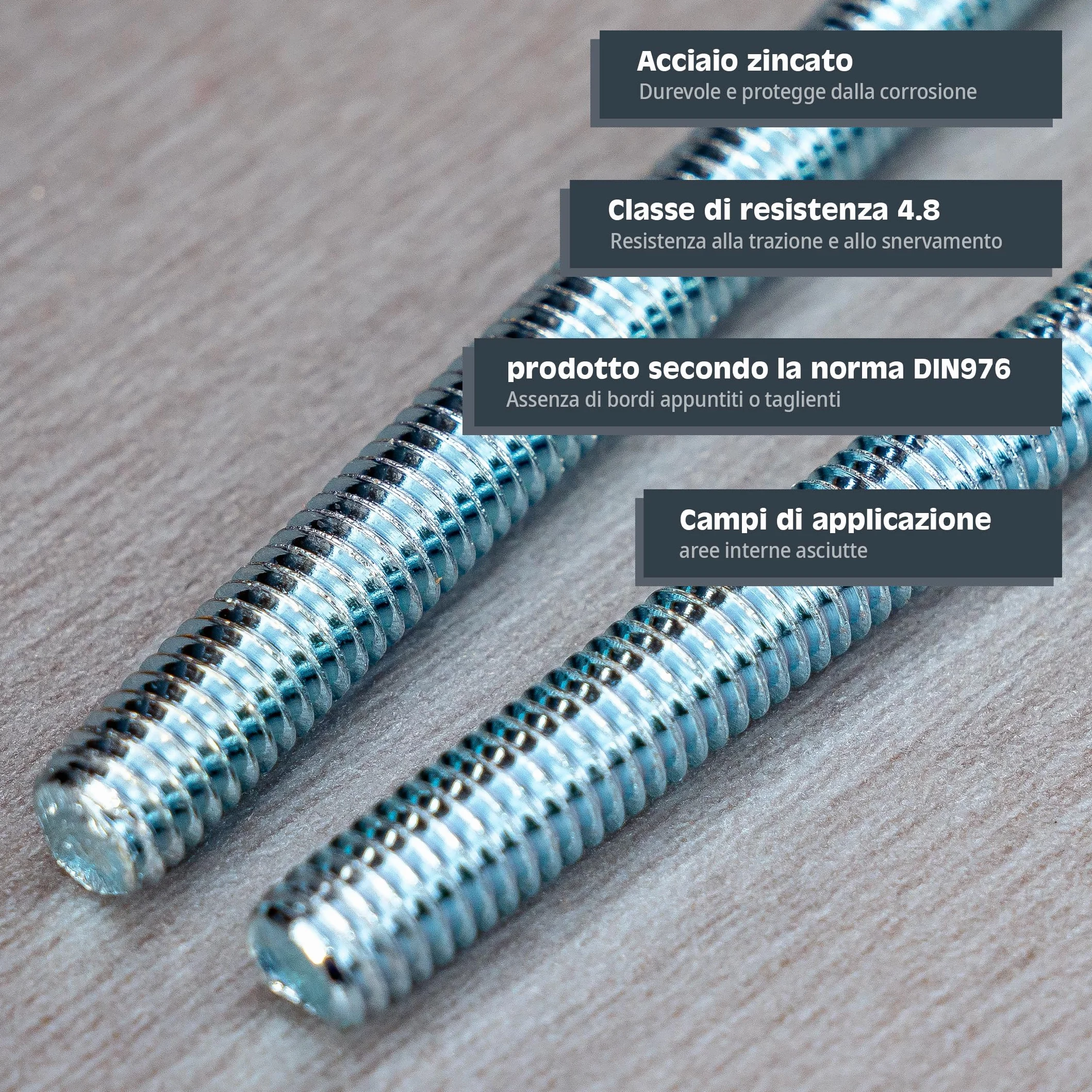 Asta filettata M6 x 330 mm acciaio zincato set 2 pezzi DIN 976 classe resistenza 4,8