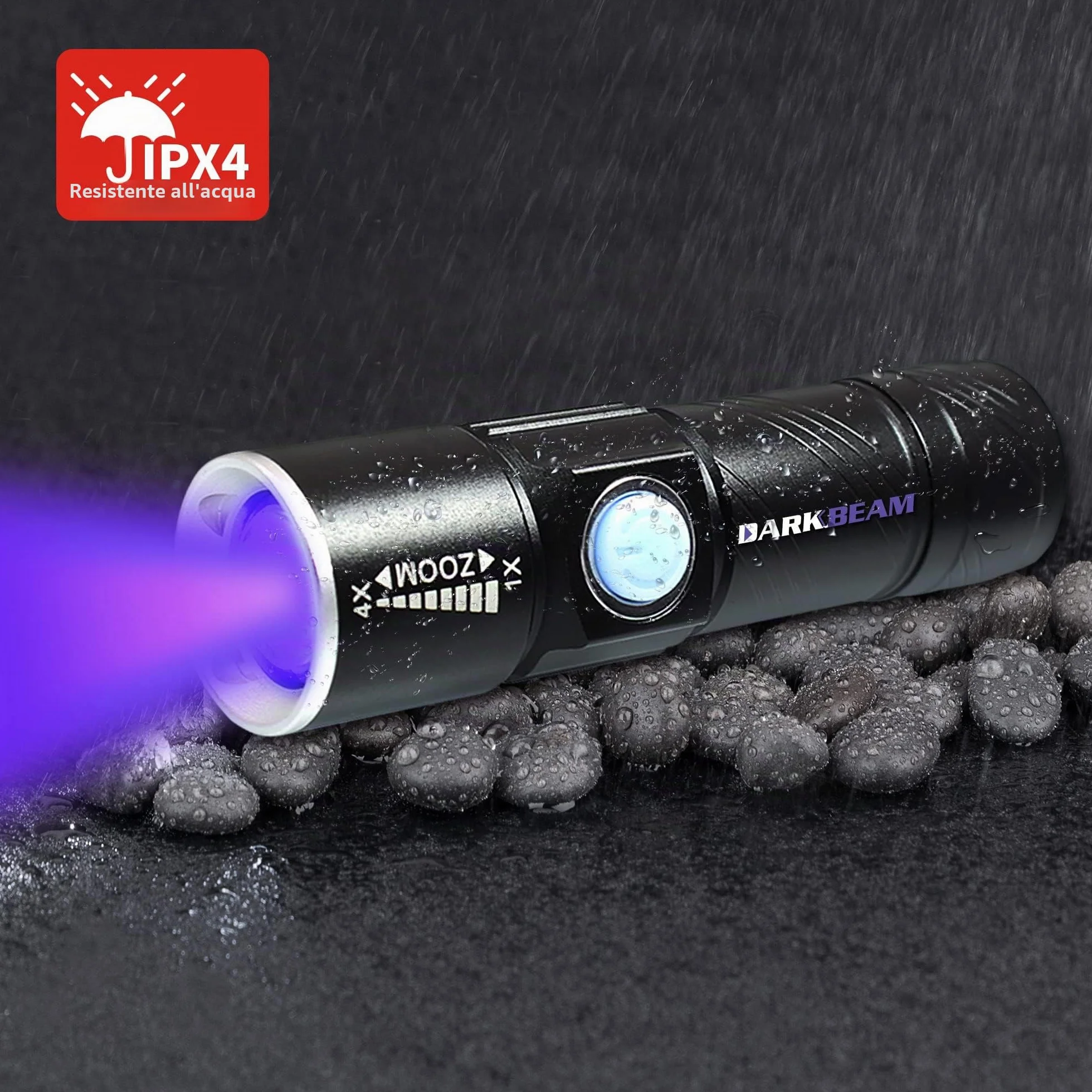 DARKBEAM Torcia UV 395nm USB Ricaricabile LED, Lampada di Wood Portatile, Luce Nera Ultravioletta Blacklight Mini