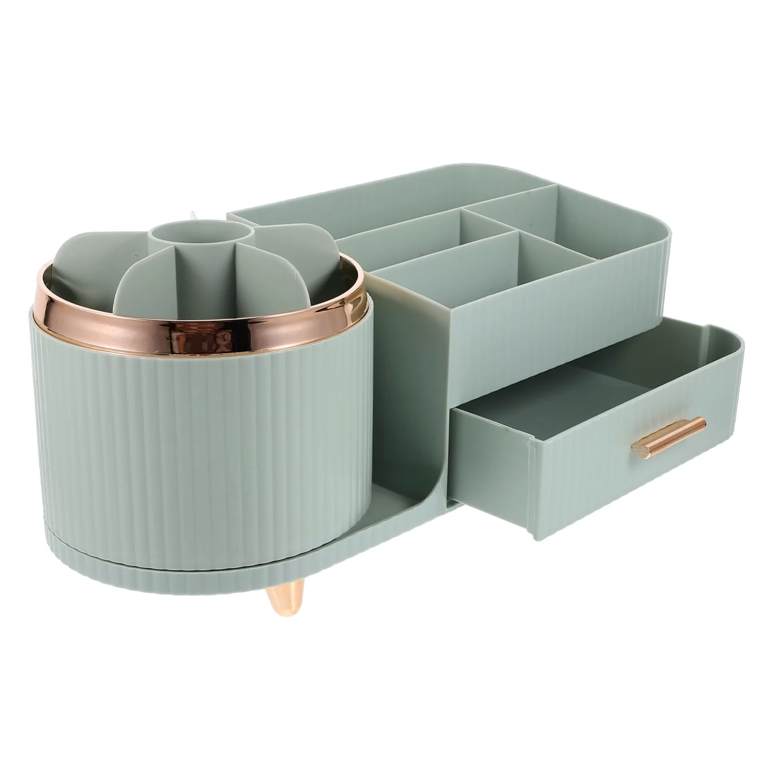 Organizzatore Make Up Rotante Cassetto, Blu, Plastico | Ampia Capacità Scomparti, Design Girevole, Ordine Pratico per Pennelli e Accessori da Tavolo