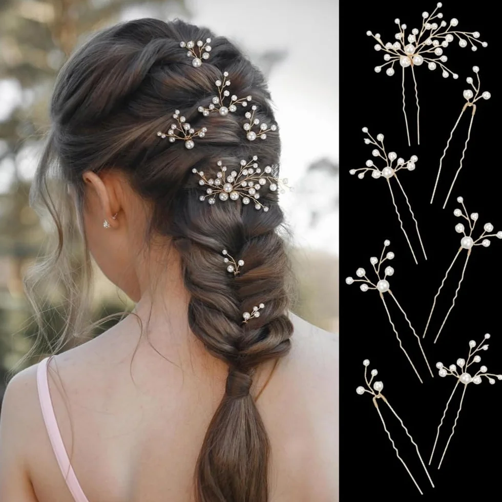 7 Pezzi Forcine Capelli Sposa Set di Forcine a Forma di U Eleganti Acconciatura da Sposa con Perle per Damigelle Donne Ragazza