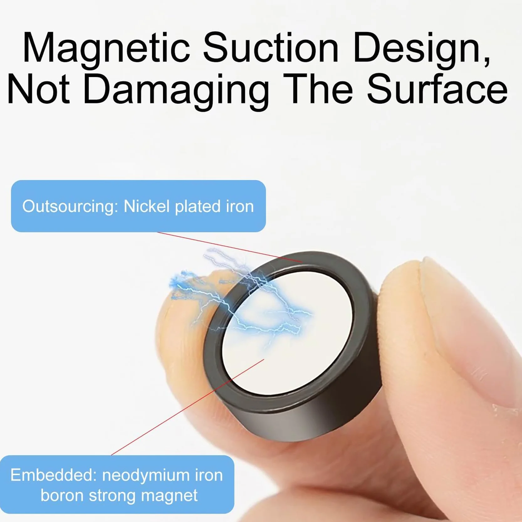 Ganci Magnetici Extra Forti 16mm Neodimio Magnete Gancio Senza Punzonatura Nero 4 Pezzi