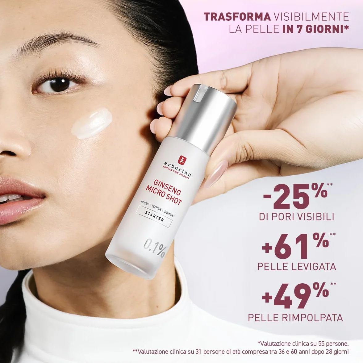 Erborian - Ginseng Micro Shot - Starter 0.1% - Siero Viso Retexturizzante ispirato al Micro-Needling - Con Ginseng e Collagene per Pori Affinati e Pelle Liscia - Cura Coreana - 10ml