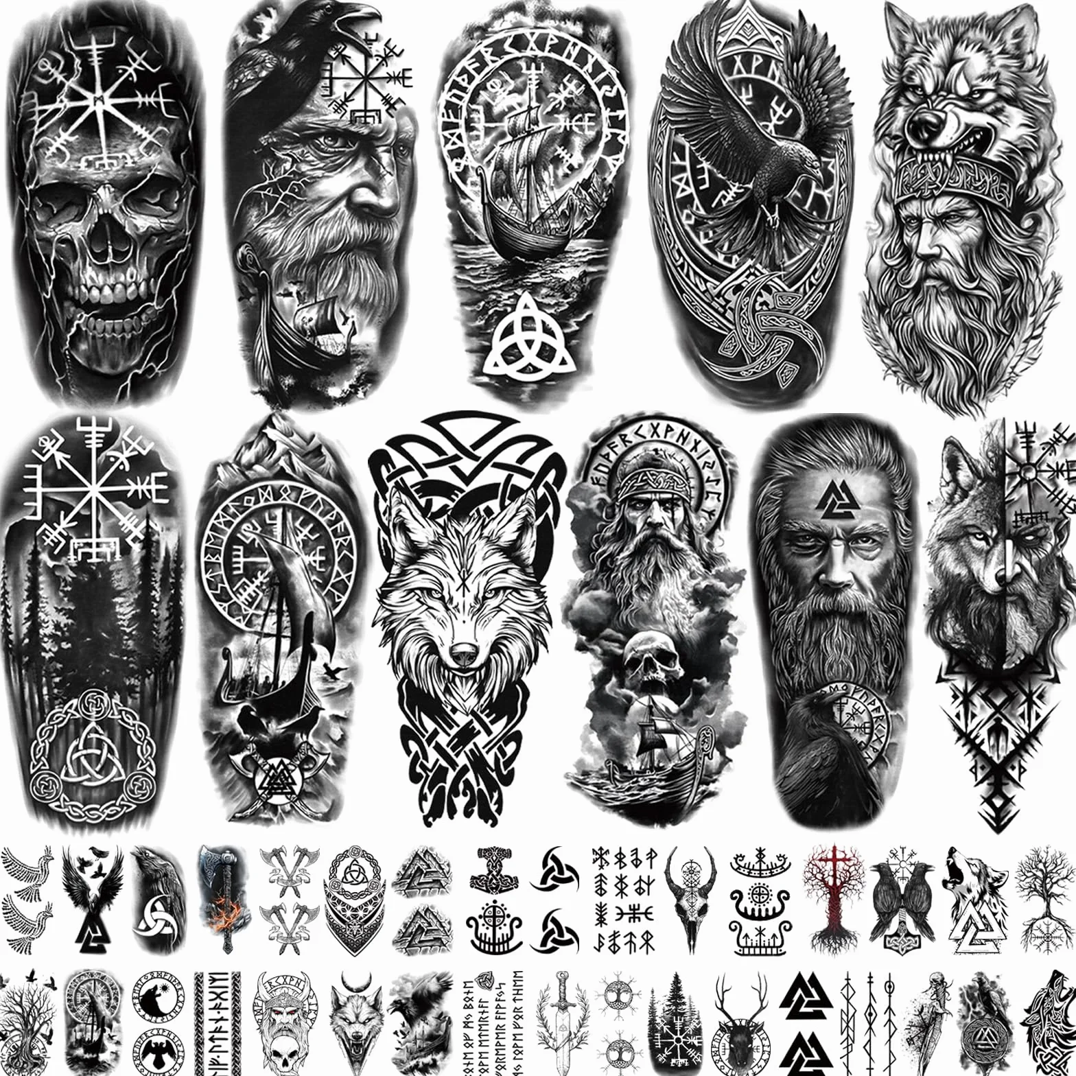 77 fogli tatuaggio temporaneo uomo vichinghi tatuaggi temporanei adulti, celtici nordici a mezza manica per donne e uomini simboli vichinghi tatoo temporanei tatoos aufkleben
