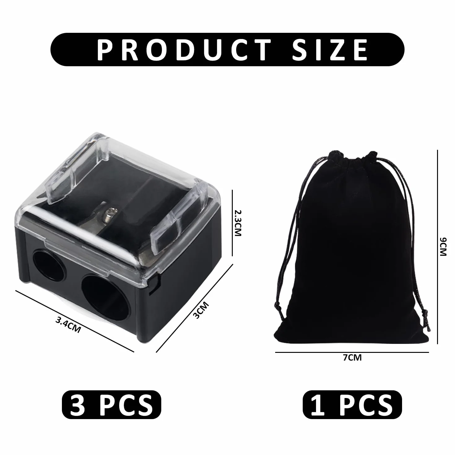 Temperamatite 2 Pezzi Con 2 Fori, Borsa Portaoggetti, Per Occhi e Sopracciglia, Manuale, Adatto per Eyeliner e Matita Sopracciglia (Nero)