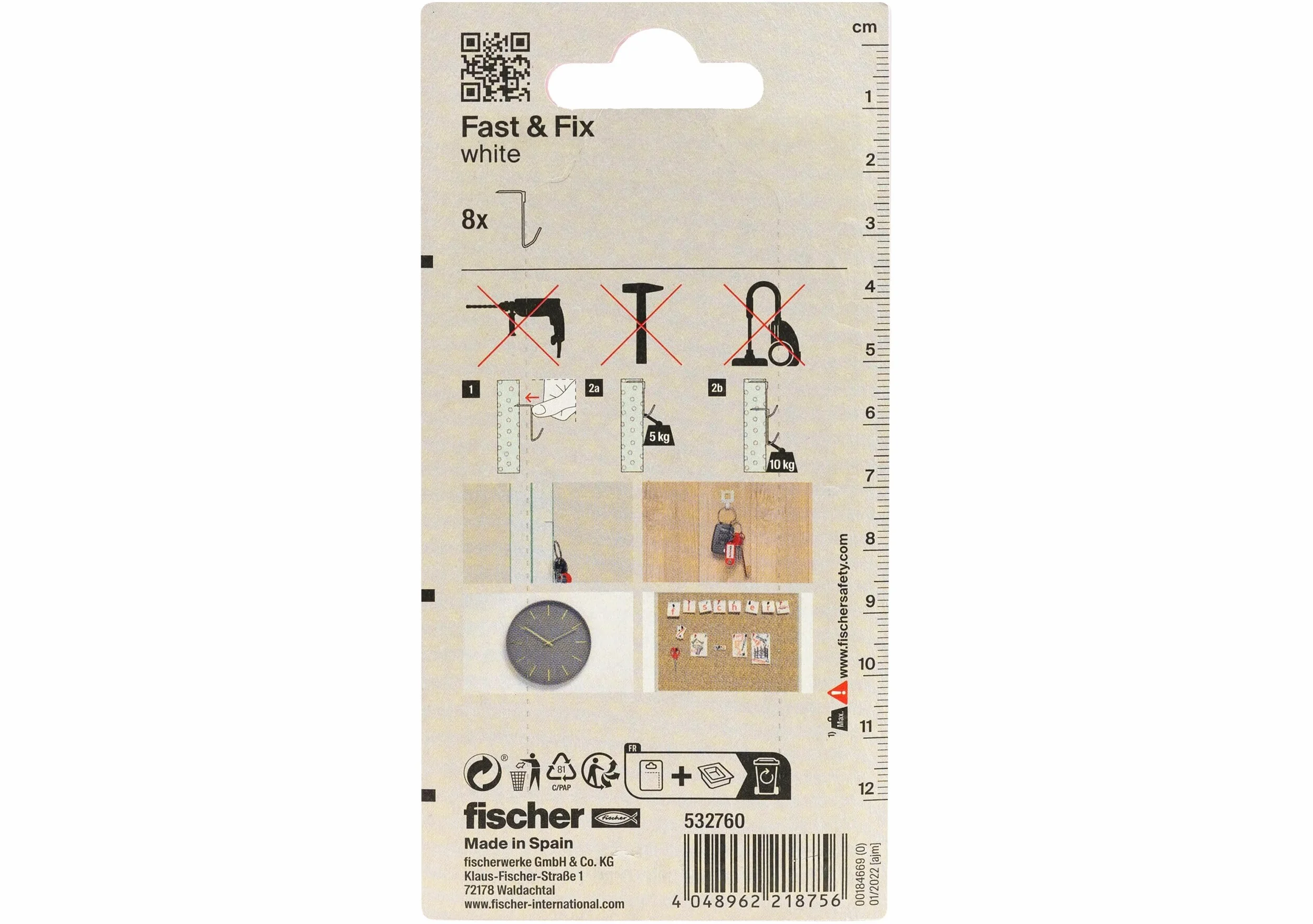 Fischer Fast&Fix Fissa Quadri Ganci Cartongesso Appendere Quadri Installazione Rapida 8 Pezzi Bianco