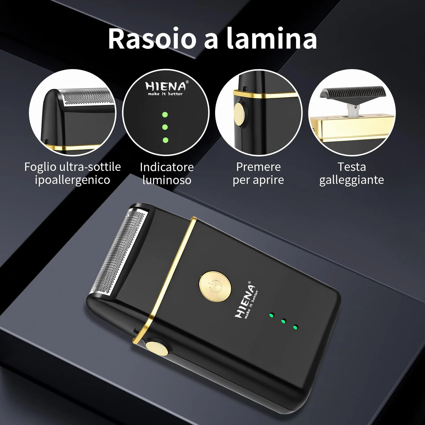 HIENA PRO Tagliacapelli Uomo Professionale, Macchinetta per Capelli Senza Fili, Regolabarba, Rasoio a Lamina, Kit Completo per Rasatura e Taglio di Capelli Elettrico