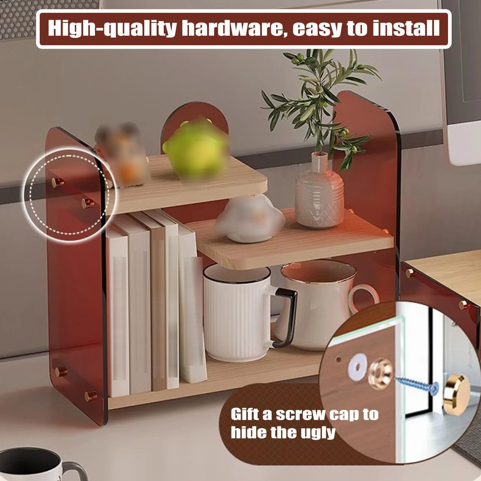 Organizer per trucchi a 3 livelli, in legno e acrilico, per prodotti per la cura della pelle e profumi, organizer per trucchi da banco per bagno e cassettiera