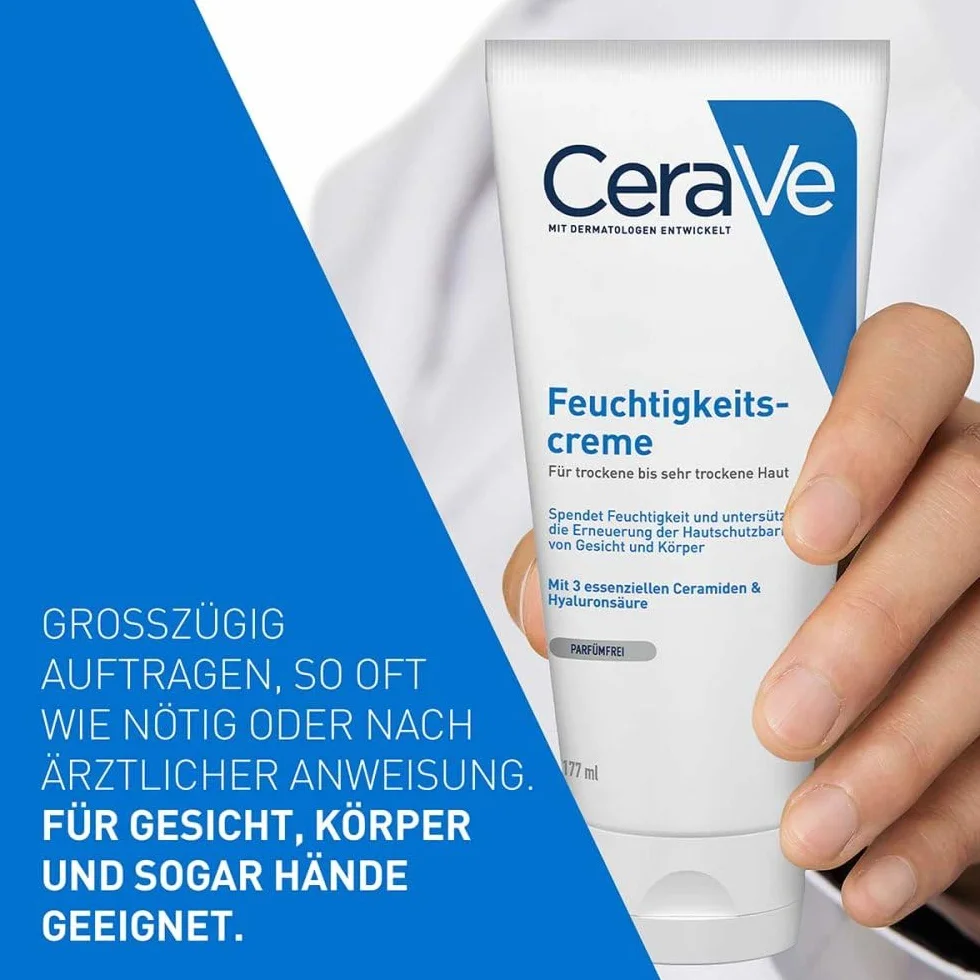 Crema Idratante CeraVe 177ml per Pelli Secche e Molto Secche con Ceramidi e Acido Ialuronico, Ipoallergenica e Senza Profumo