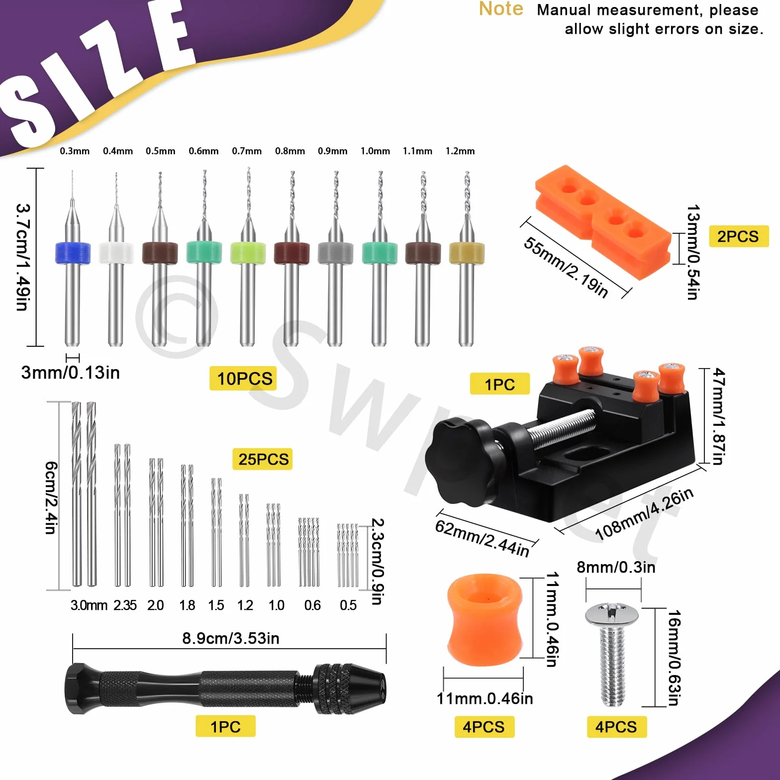 Swpeet Set utensili trapano a mano punta a perno (N3)