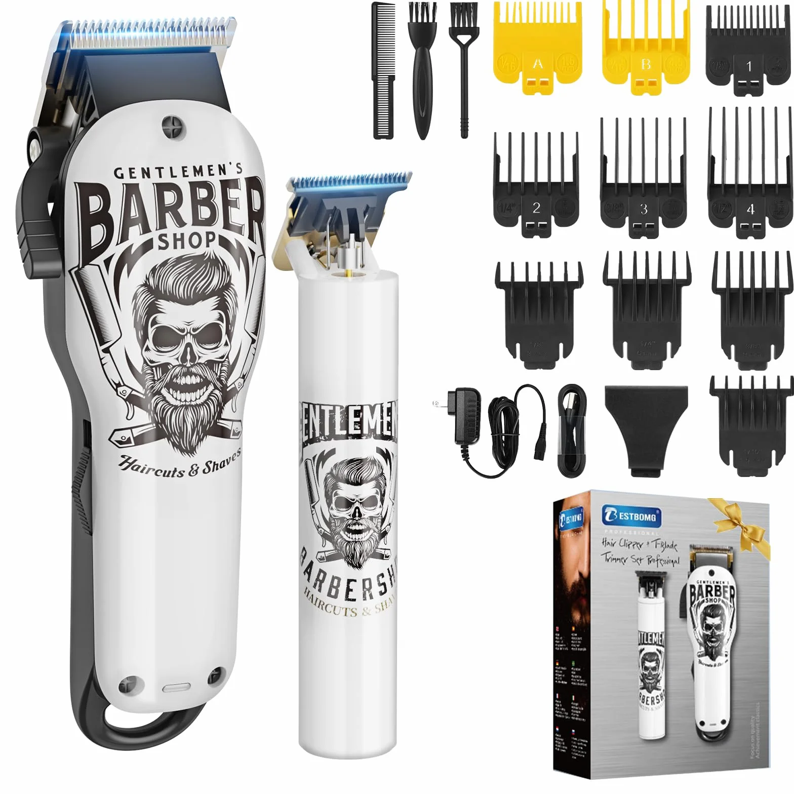 BESTBOMG Tagliacapelli Uomo Professionale, Tagliacapelli Elettrico Regolabarba Trimmer Con Pettine Limite, Macchinetta Vapell 2000mAh/1200mAh Batteria Ricaricabile per Bambini Adulti Pet (Y4+T9)