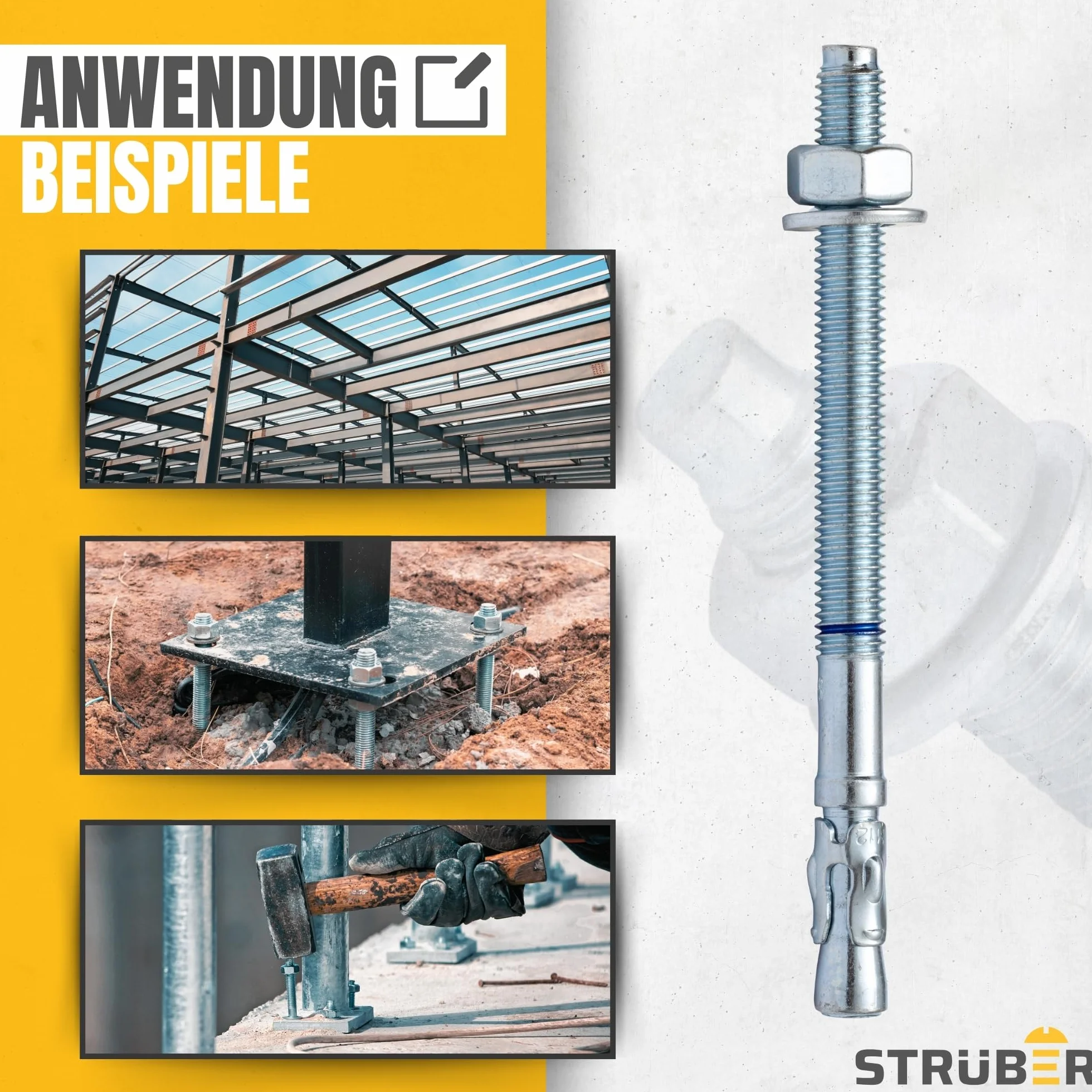 Strüber Ancoraggi a cuneo zincati M10 x 100 mm 50 pezzi Bulloni di espansione in acciaio per calcestruzzo