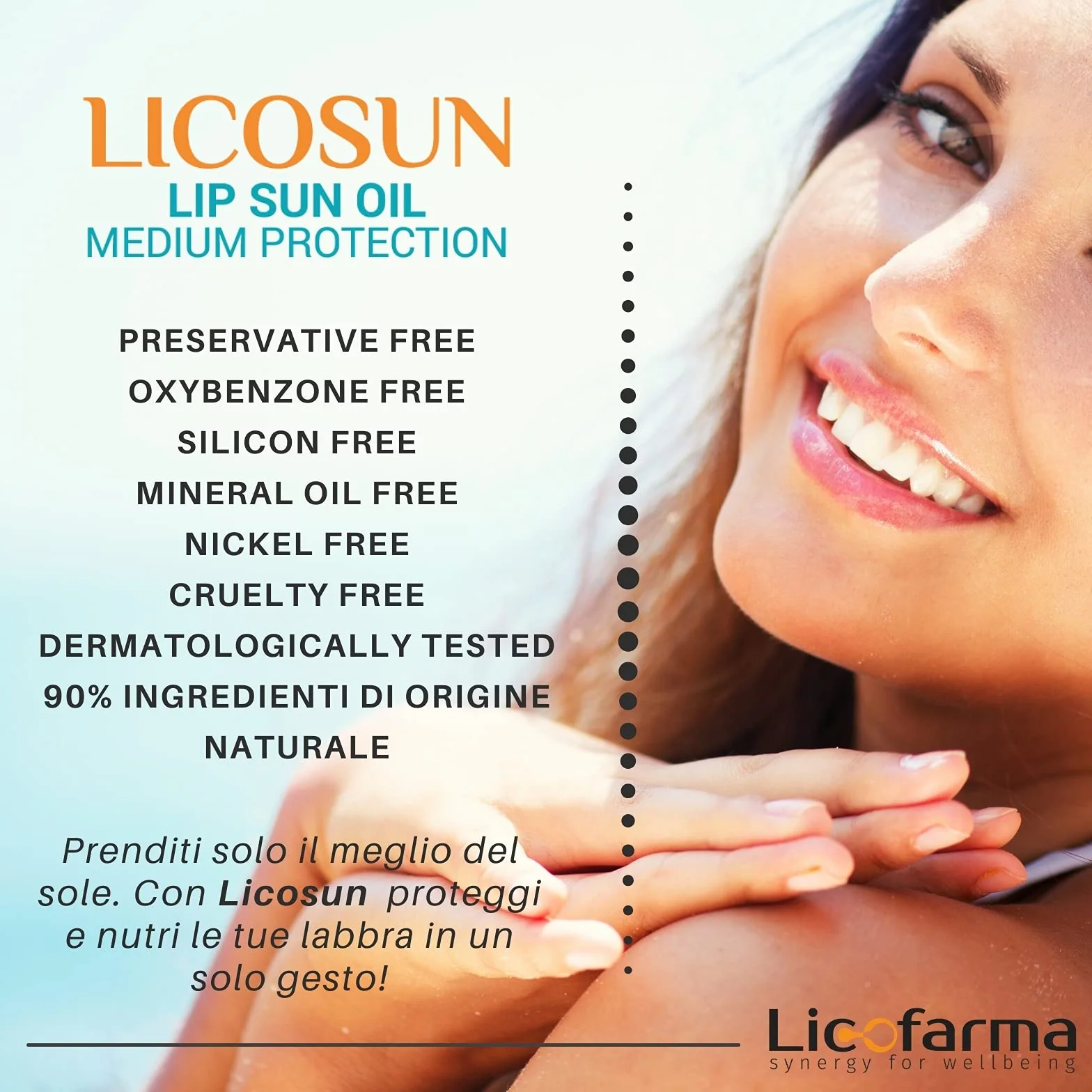 Licofarma Olio Solare Protezione Labbra SPF 25 con Roll-on. Protezione UVA UVB, Azione Antiossidante. Idratante e Nutriente sulle Labbra.