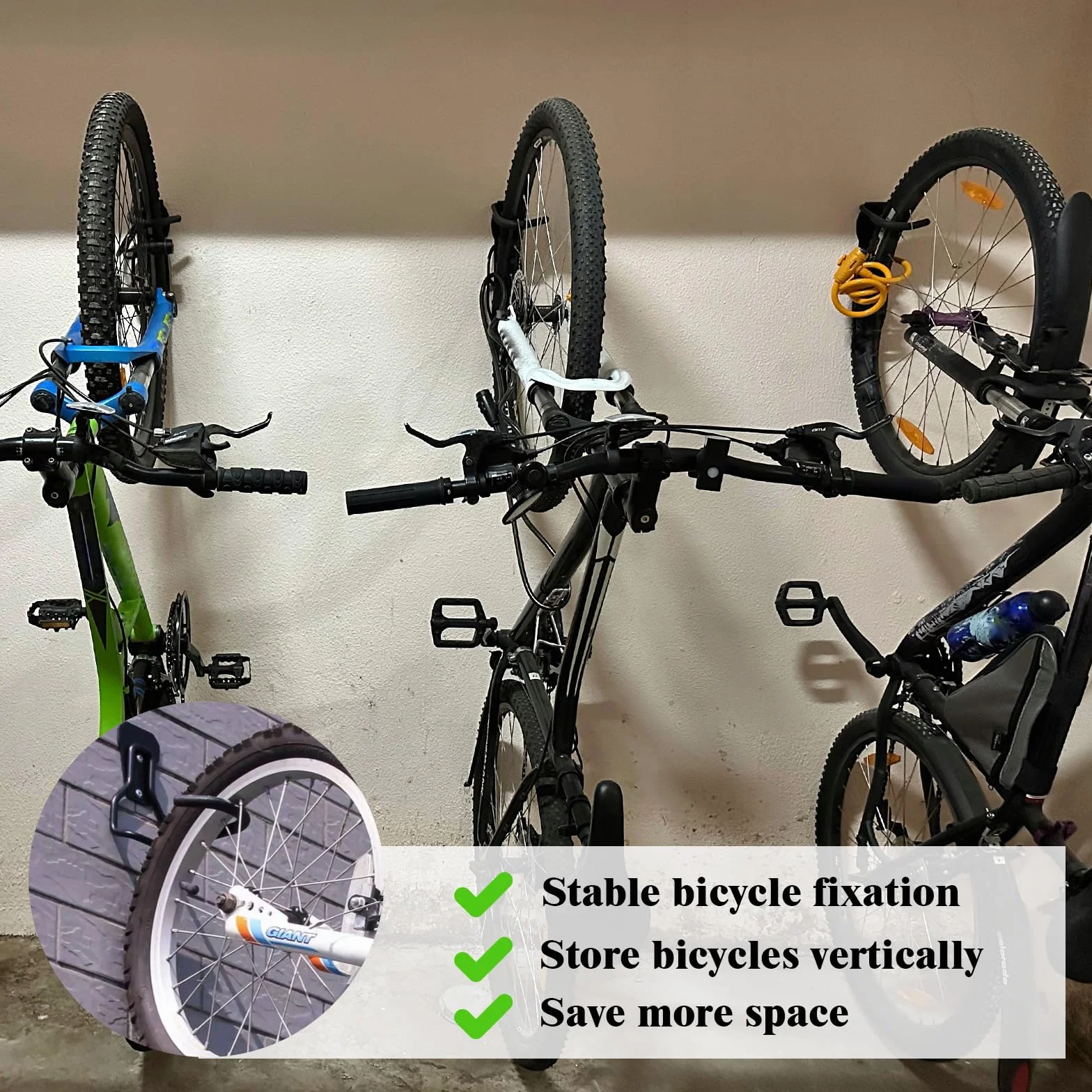 Porta Bici da Muro con Ganci e Imbottiture Anti Graffi, Supporto per Garage e Parete