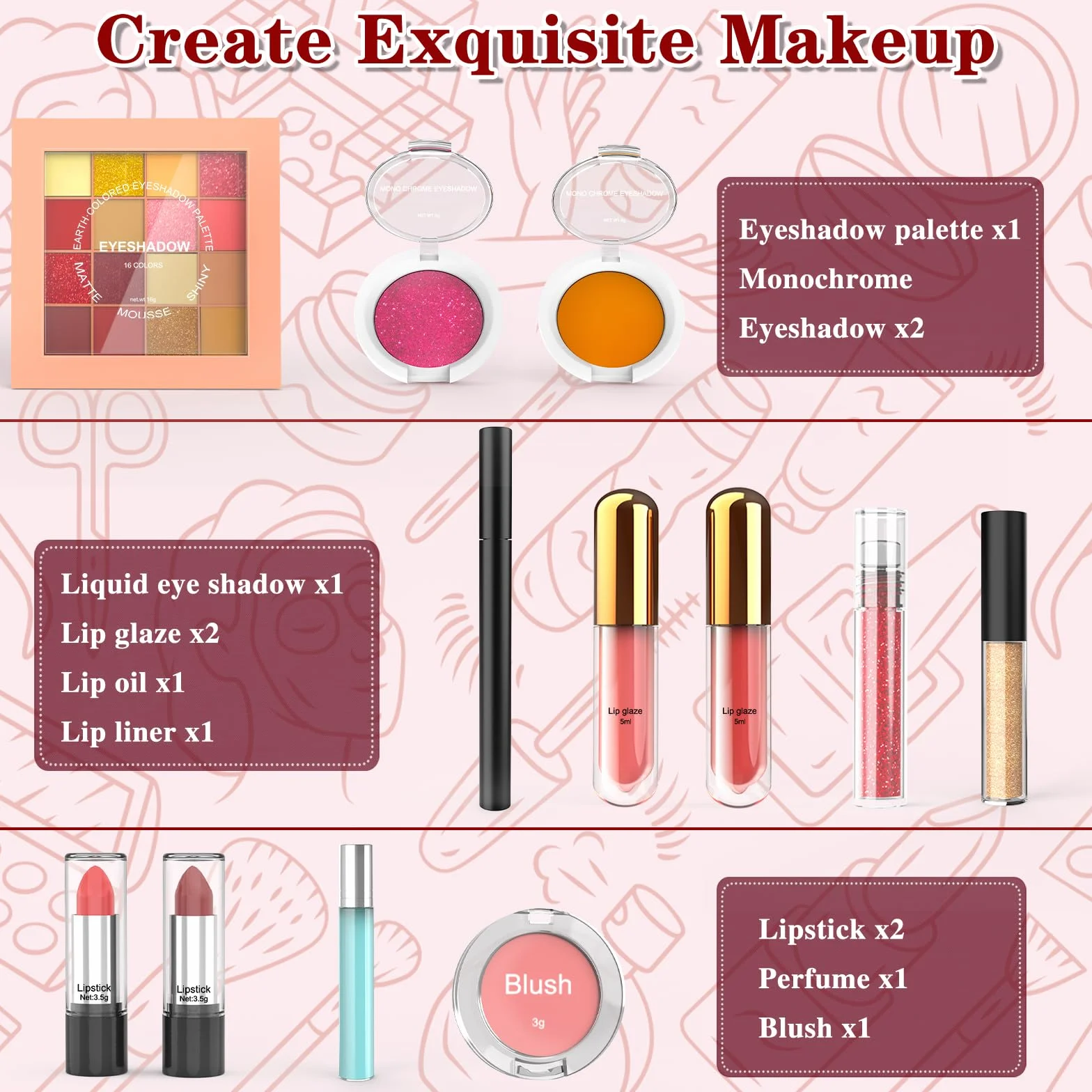 Calendario dell'Avvento Beauty 2025, Calendario Avvento Make-up, Set di Trucchi da 24 pezzi per Occhi, Viso, Labbra e Unghie, Calendario Conto alla Rovescia Natale Idea Regalo per Amanti, Amici