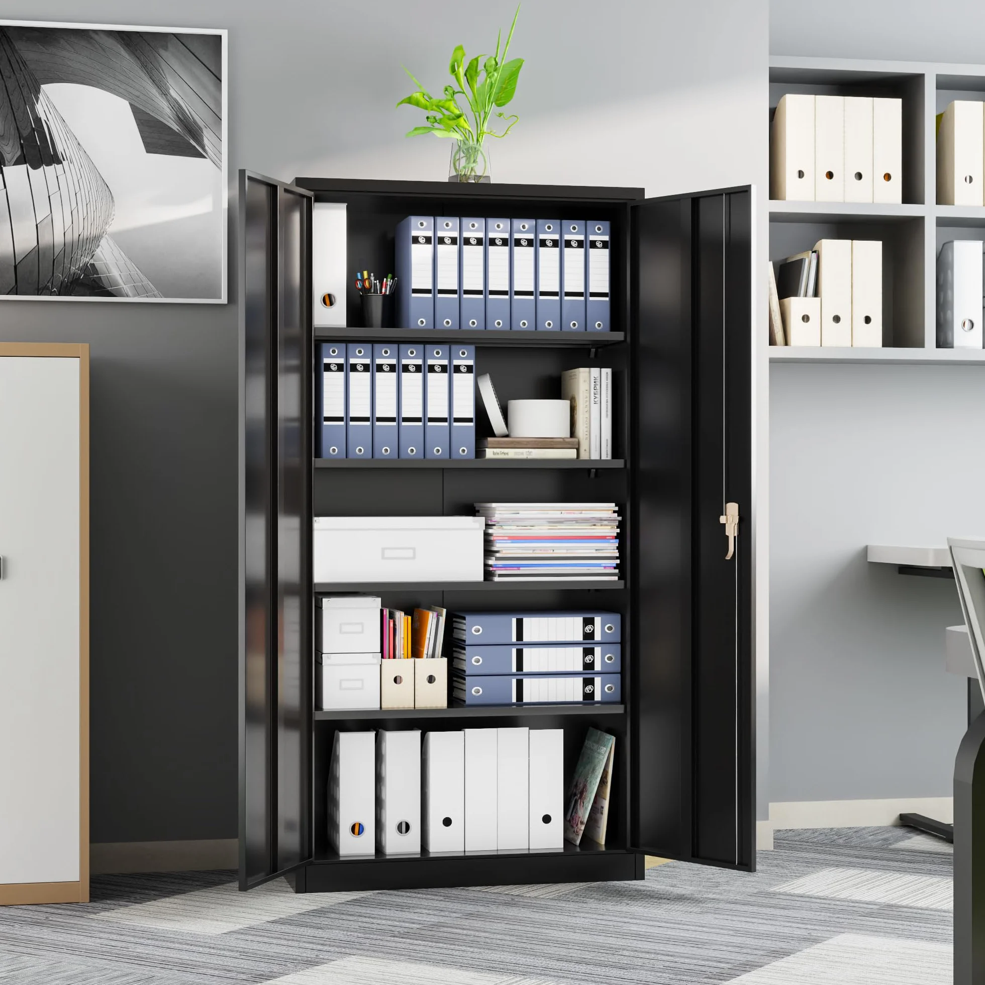 Armadio per documenti in metallo 4 ripiani regolabili in altezza lamiera d'acciaio 180 x 80 x 40 cm nero