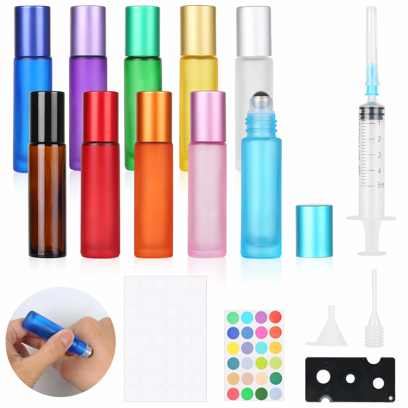 Samulee 10 pezzi bottiglie a rullo di olio essenziale, bottiglia Roll on vuota 10ml, bottiglie di vetro multicolore palle a rullo in acciaio inox 10ml per profumo massaggio olio essenziale
