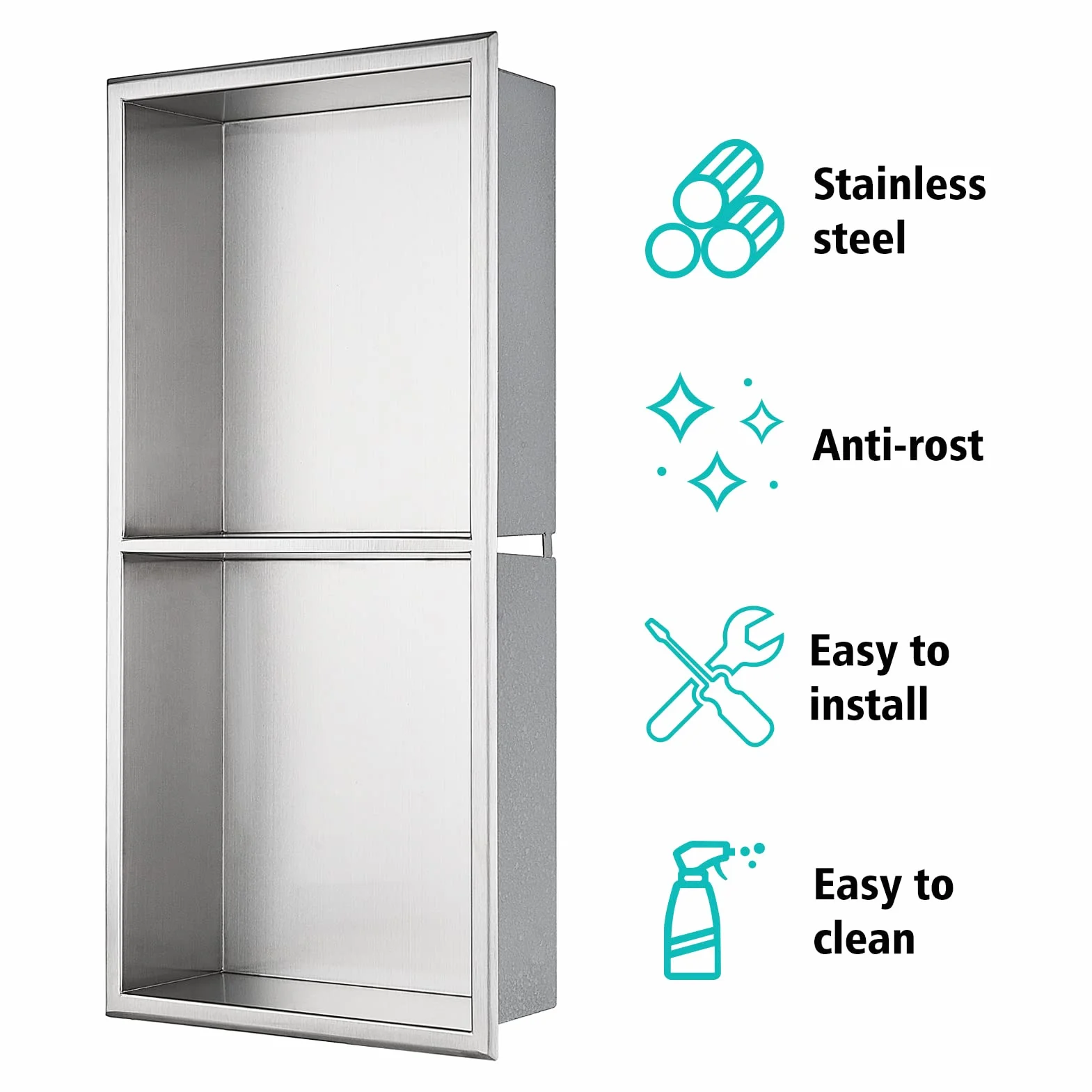 Nicchia Doccia Incasso Acciaio Inox 60x30x10cm Doppio Strato Argento