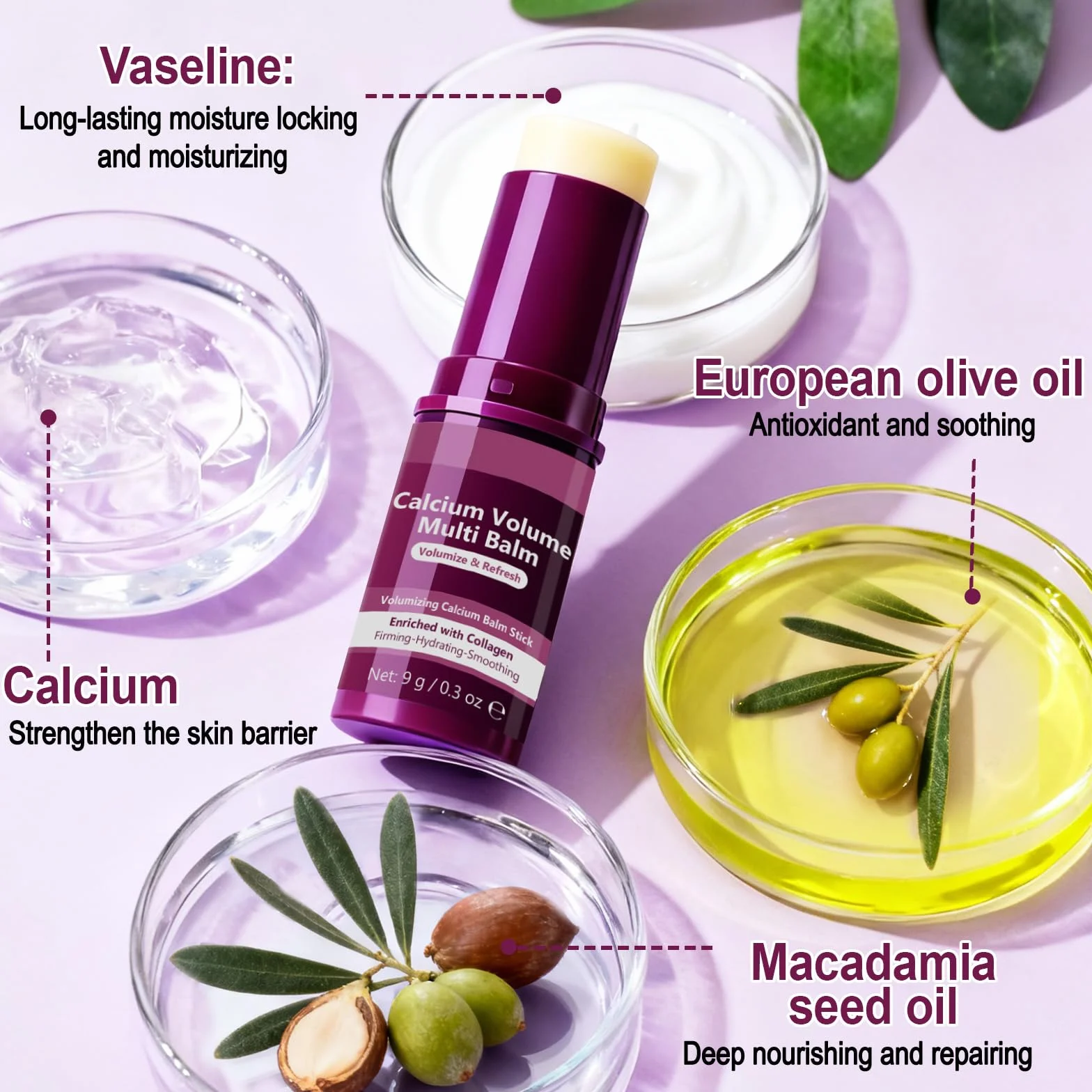 Calcium Multi Balm Stick, Calcium Volume Multi Balm Stick, Sticks Idratante al Collagene Coreano, Balsamo Anti-Età, Idratante, Antirughe, Sticks di Calcio Idratanti per Occhi, Viso, Collo
