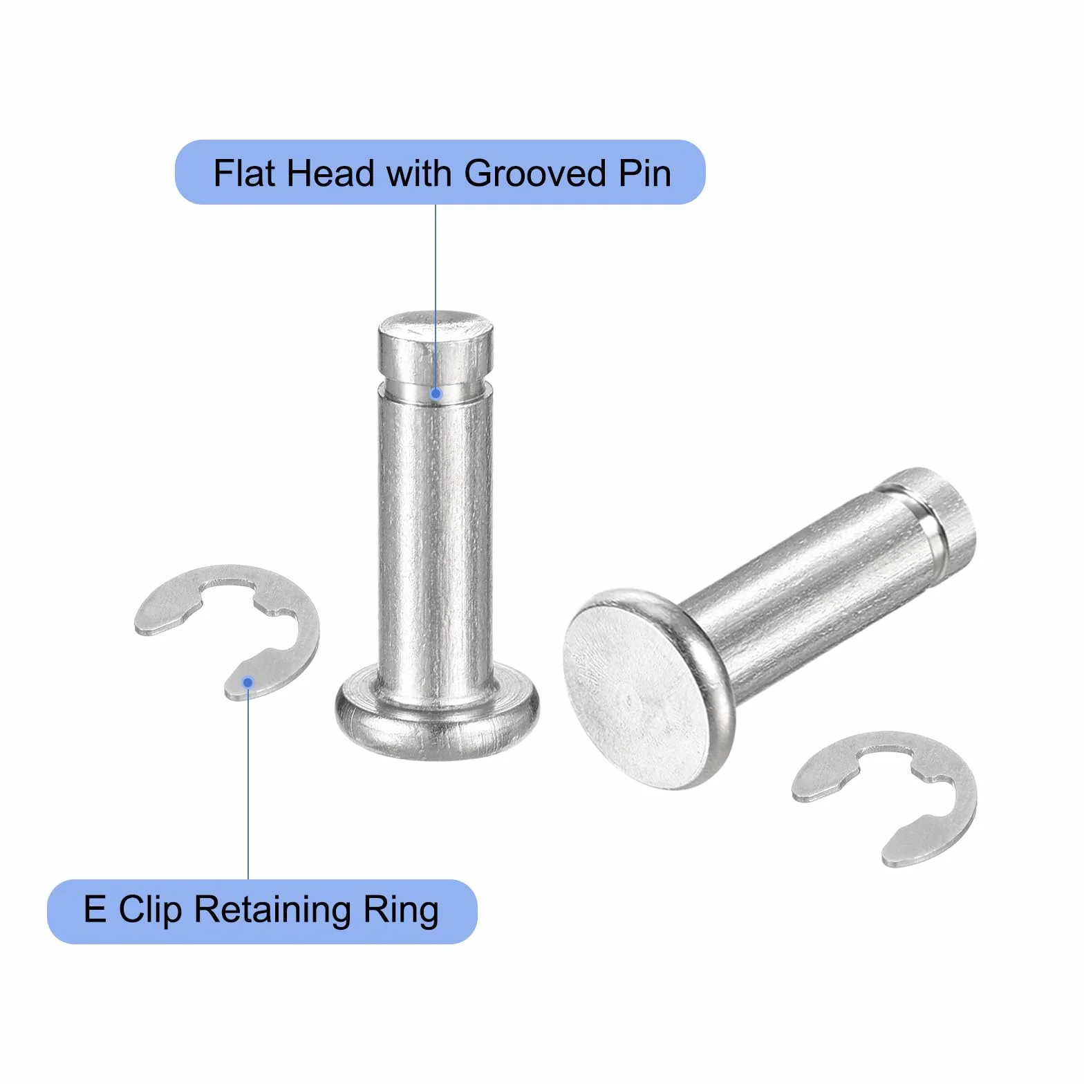 QUARKZMAN M5x16mm Perno Posizionamento Cilindrico Acciaio Inossidabile 304, Testa Piatta con Clip Fissaggio Argento