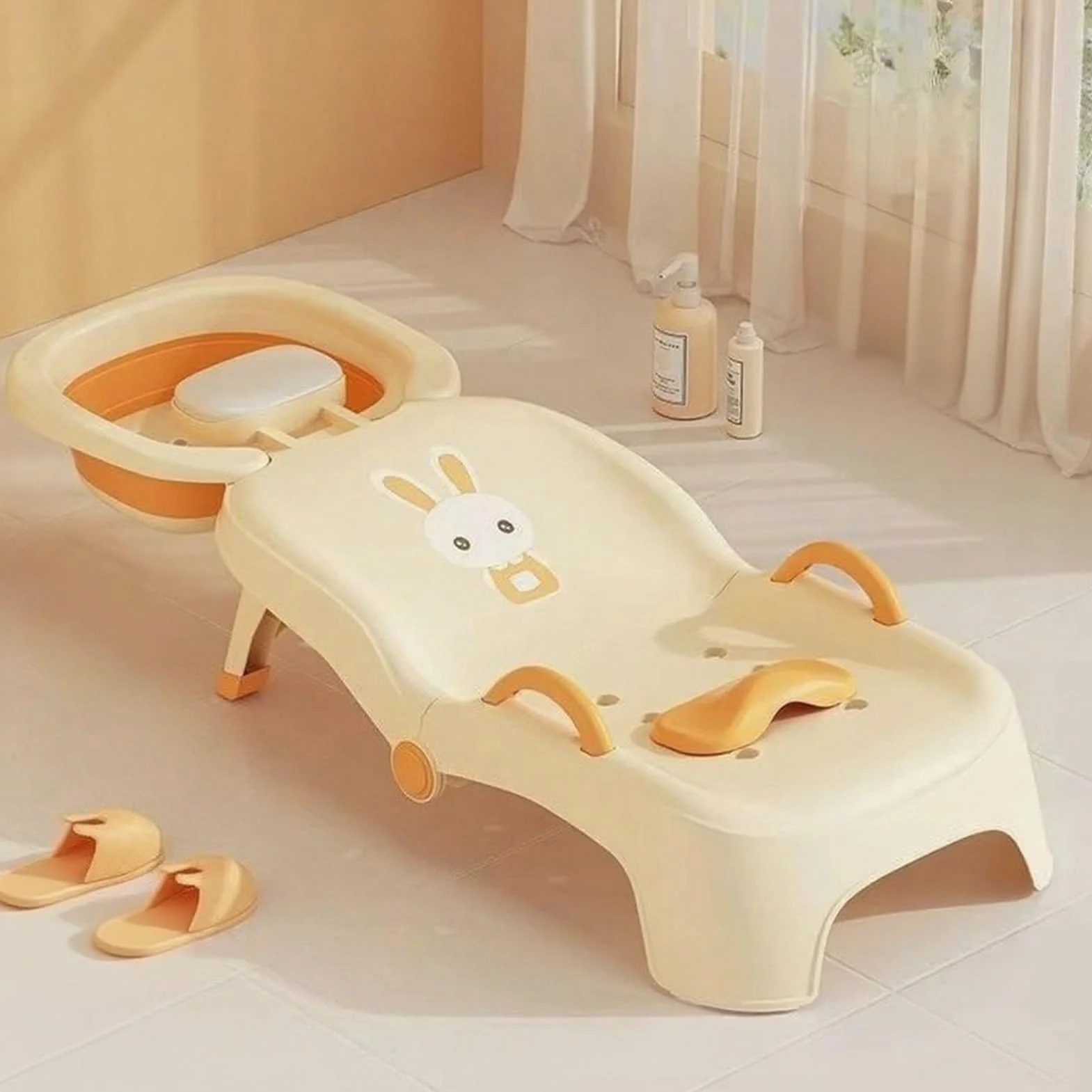 Sedia per lavare i capelli dei bambini, sedile regolabile per shampoo, supporto pieghevole per bacino del salone | Base antiscivolo, morbido schienale con design resistente all'acqua per il
