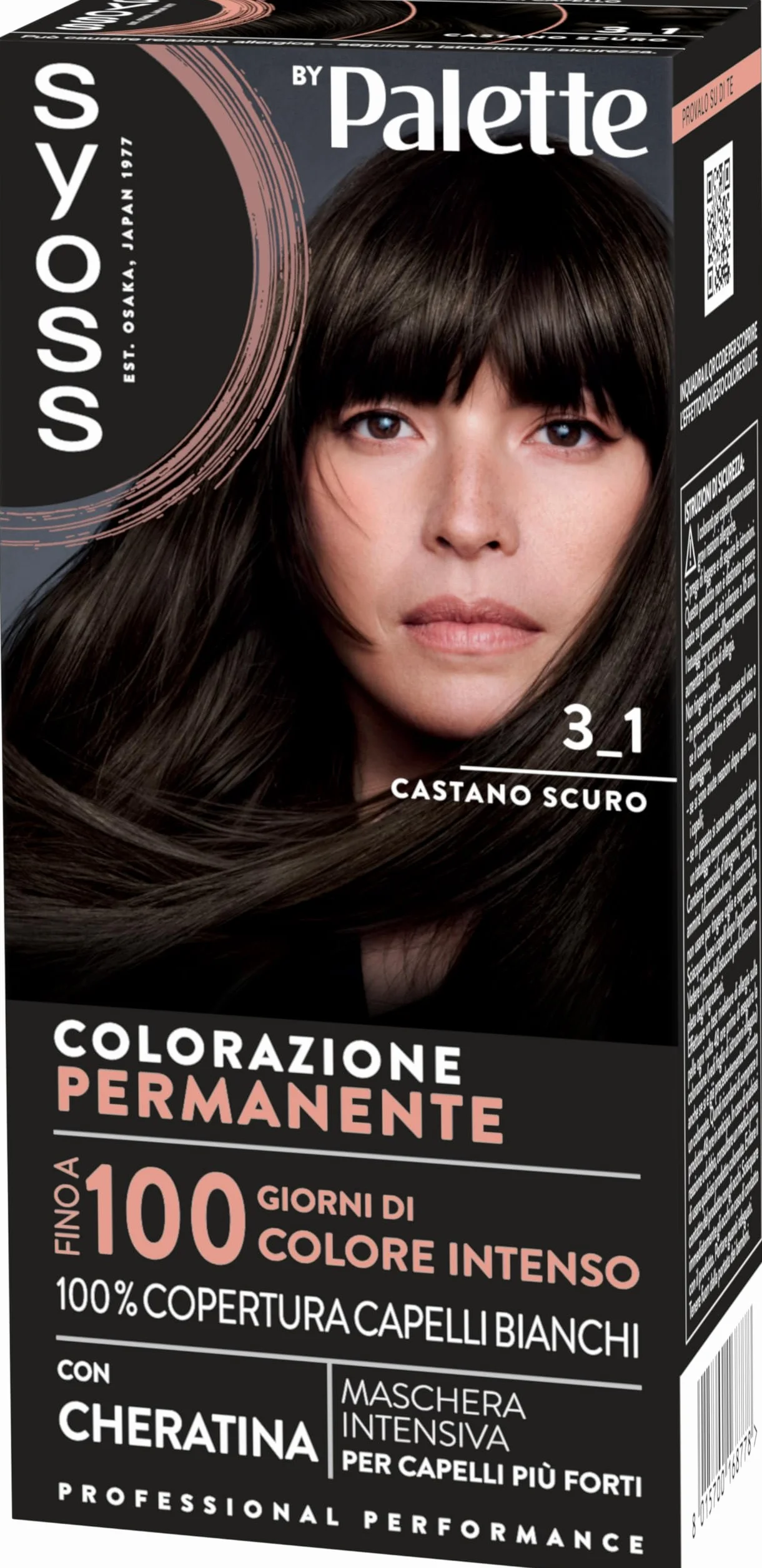 Syoss by Palette Colorazione Permanente 3-1 Castano Scuro, Colorazione capelli permanente con Cheratina, Tinta castano scuro per 100% copertura capelli bianchi e fino a 100 giorni di colore intenso