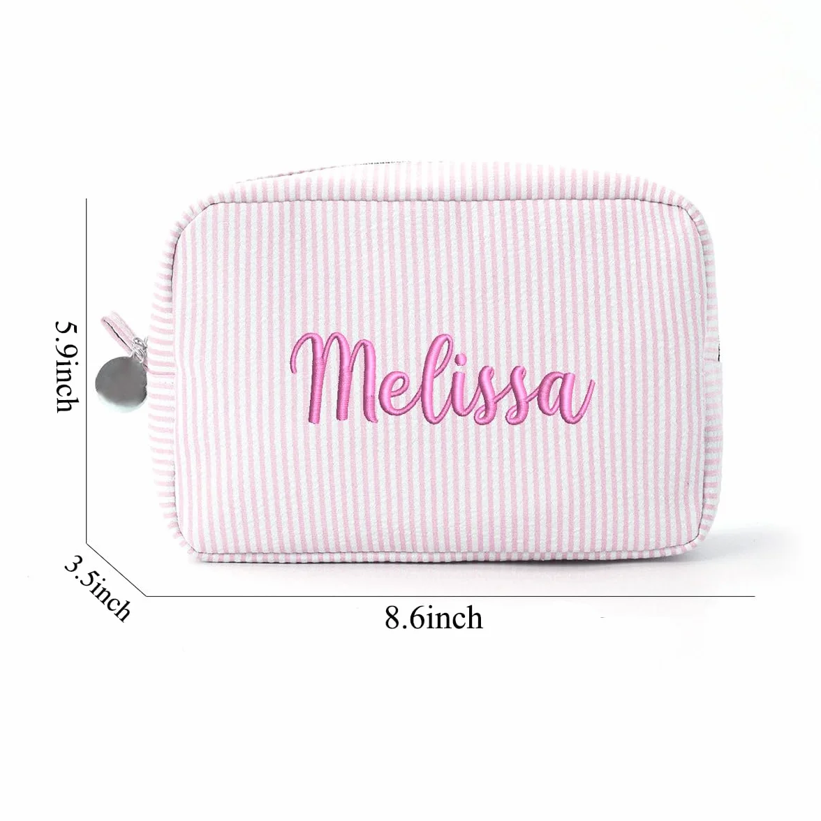Borsa per trucco personalizzata ricamata in popeline - Organizer cosmetico personalizzato con monogramma, regalo per matrimonio e bomboniera per festa nuziale