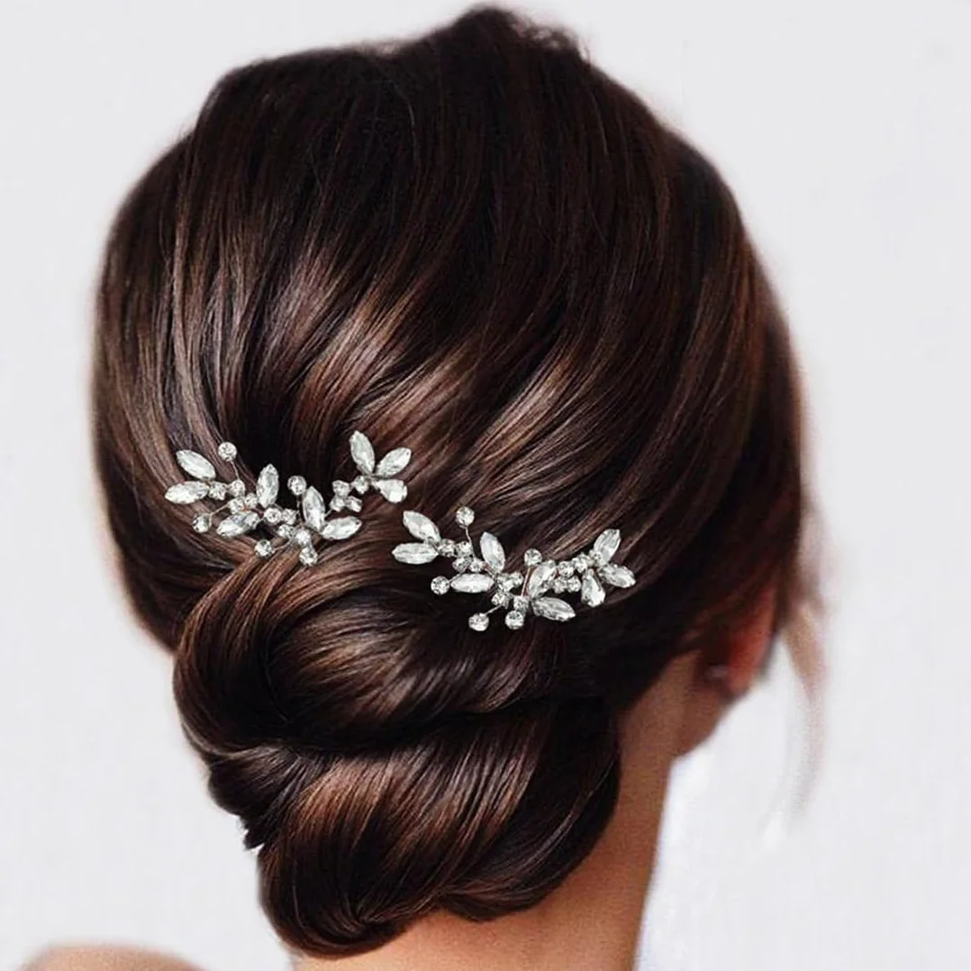 3 Pezzi Forcine per capelli da sposa con cristalli argentati Accessori per Capelli da Sposa Eleganti Forcine per Capelli per Donne Sposa Damigella d'Onore Ragazze(argento)