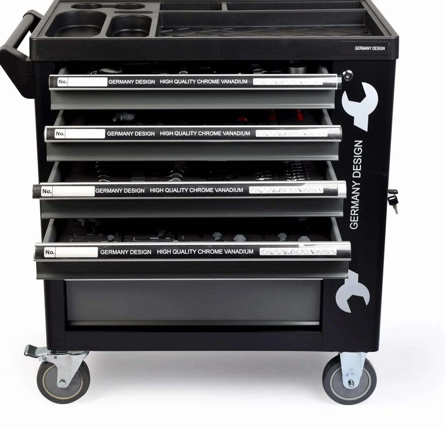 GrecoShop Carrello Attrezzi Portautensili Officina 428 Utensili 6 Cassetti Chiusura a Chiave Organizer Ruote Struttura Rinforzata Carbon Look