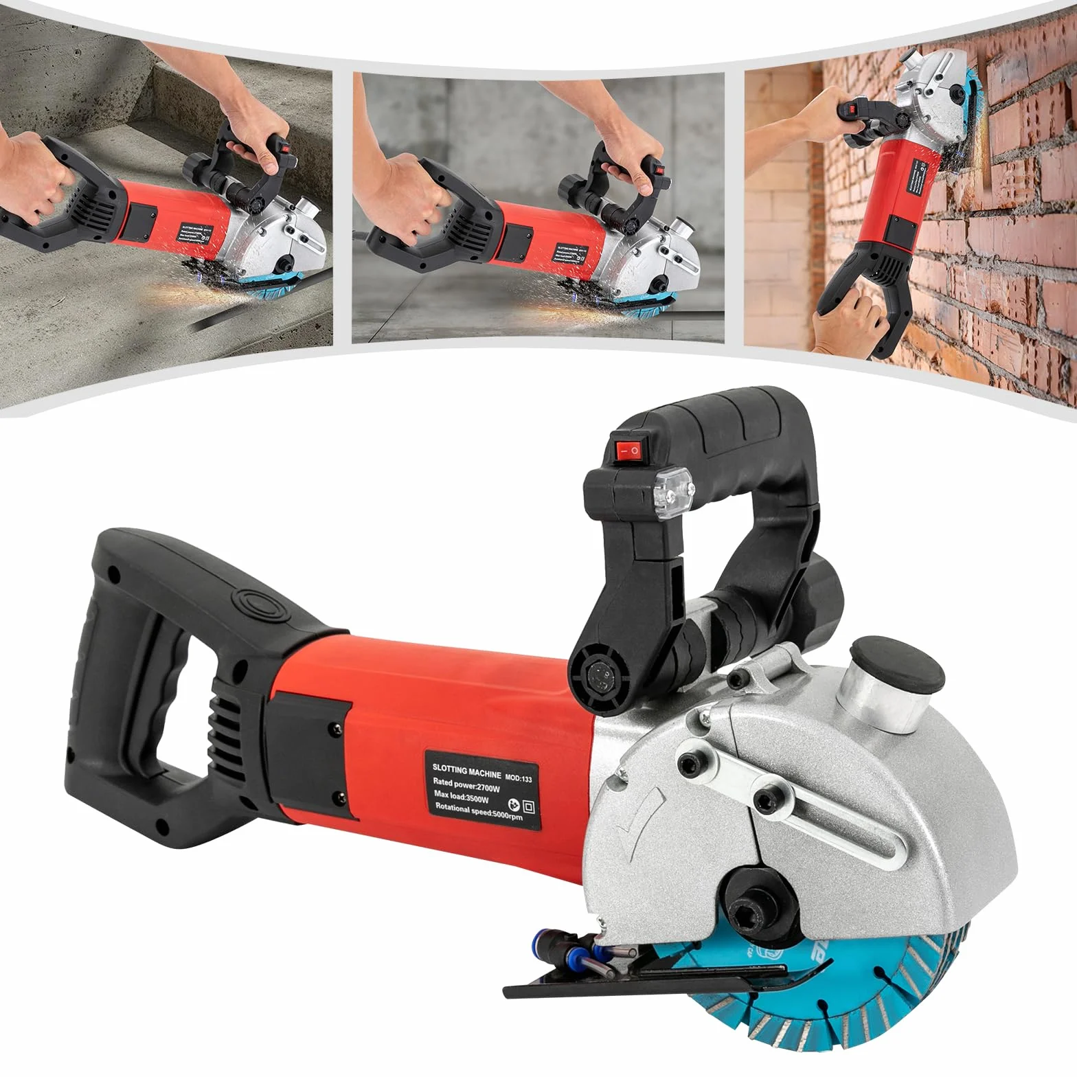 Scanalatrice per muri 3500 W con guida laser, tagliatrice calcestruzzo 40 x 42 mm
