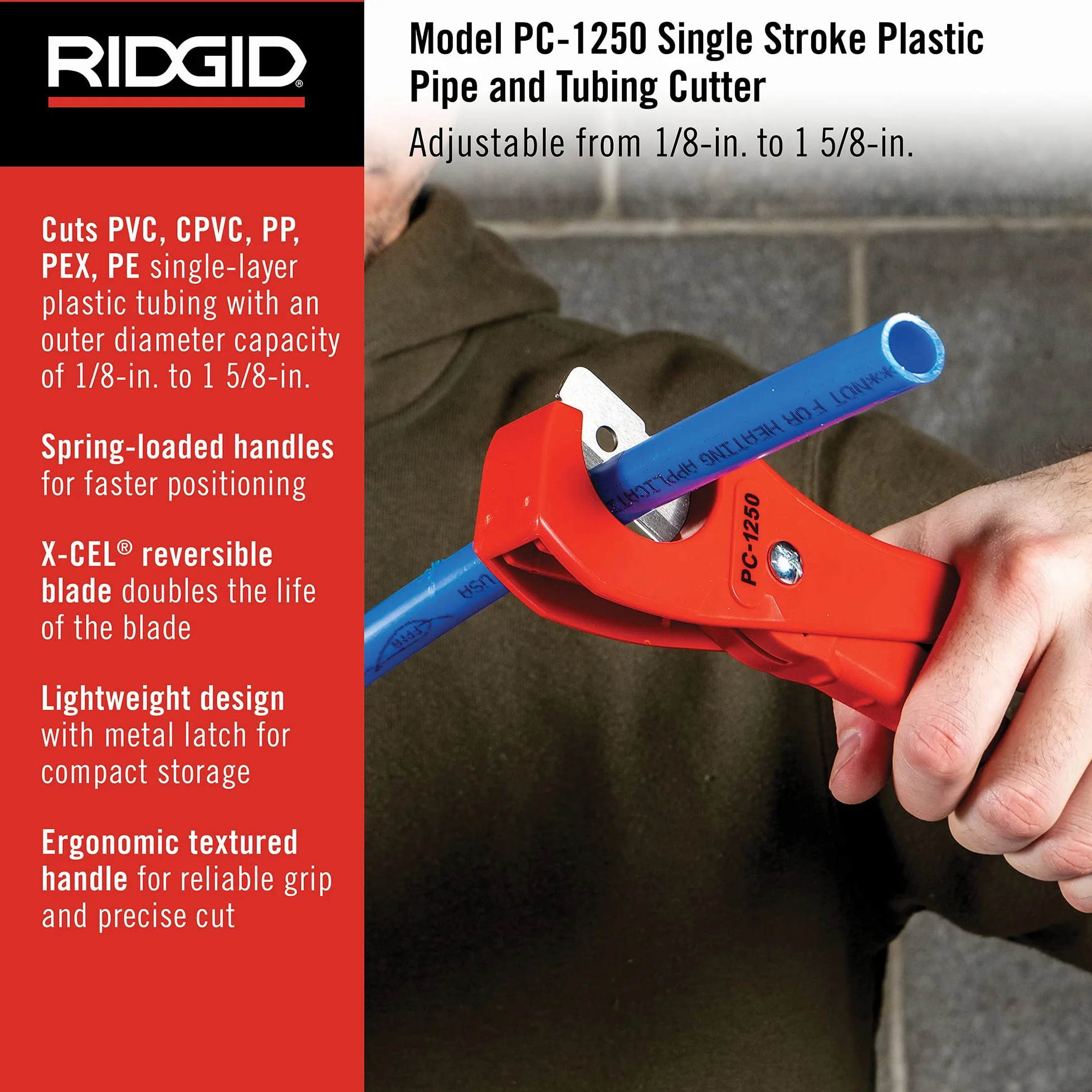 RIDGID PC-1250 Tagliatubi a Singolo Scatto per Tubi di Plastica 3-41 mm