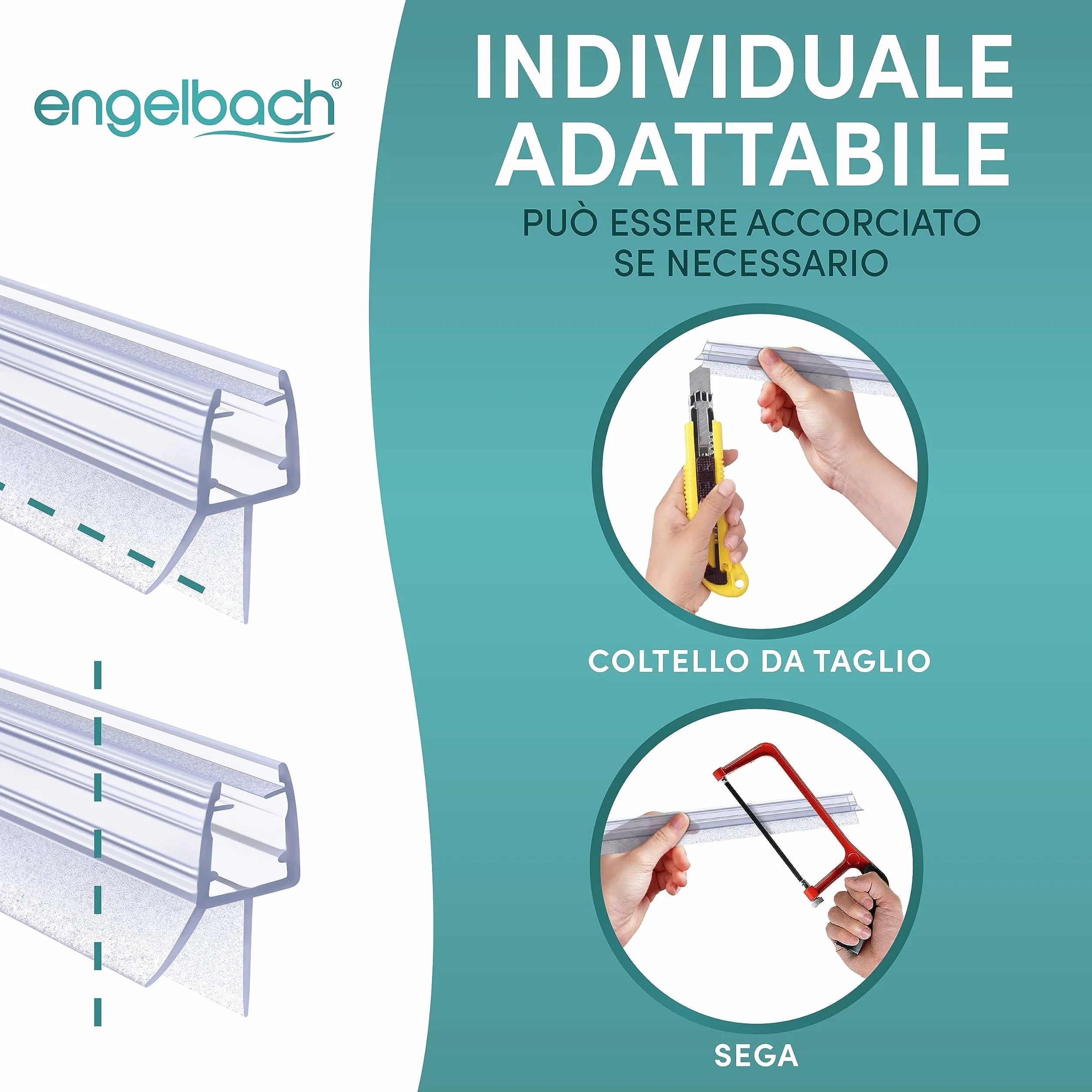 Engelbach Guarnizione Doccia Sottoporta per Porte in Vetro 5-8 mm, Profilo in Gomma Extra Spesso, Impermeabile