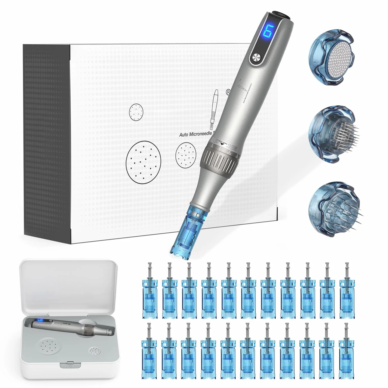 M8S Microneedling Pen Professional Wireless Dermapen with 22 Replacement Cartridges Needles 6 Speeds Adjustable Micro Needling Microneedle Machine for Skin Care M8SKIT-UK