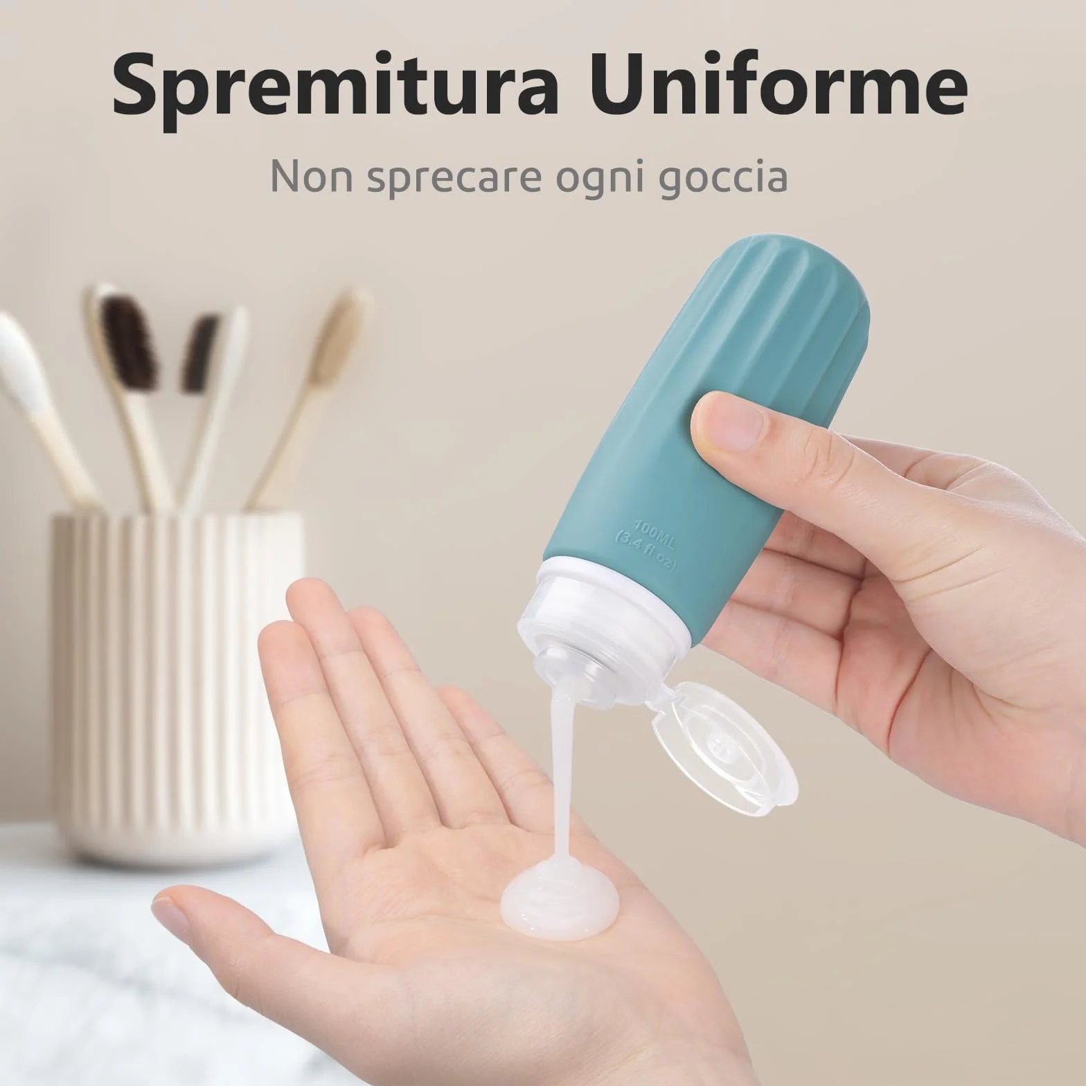 Opret Contenitori da Viaggio DistacEcho, 4 Flaconi 100ml, Kit Liquidi per Viaggio con Bottiglie BPA-Free per Shampoo, Liquidi, Lozione e More