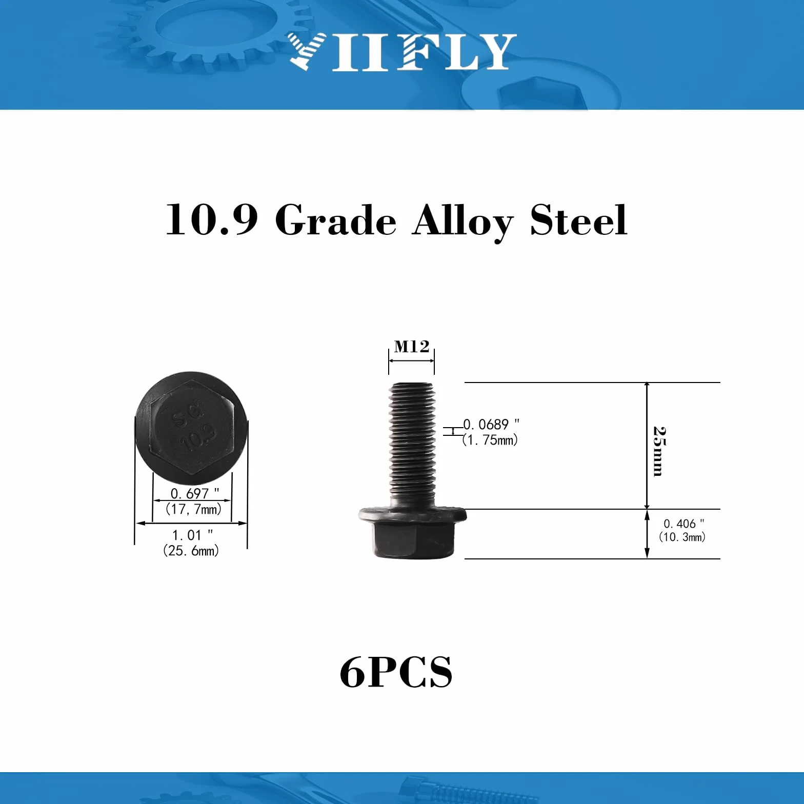 Śruby DIN 6921 M12 x 25 10.9 ocynkowane z flangą, 6 szt