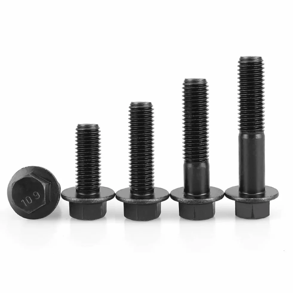 Bulloni a Testa Esagonale con Flangia M6x30 mm Acciaio Legato Grado 10.9 Nero