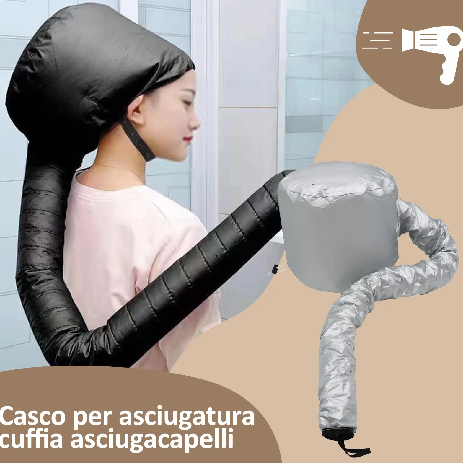 2 Pezzi Casco per Asciugatura Cuffia Asciugacapelli, Cuffia Casco Asciugacapelli per Ricci per Phon per Uso Domestico, Asciugatura